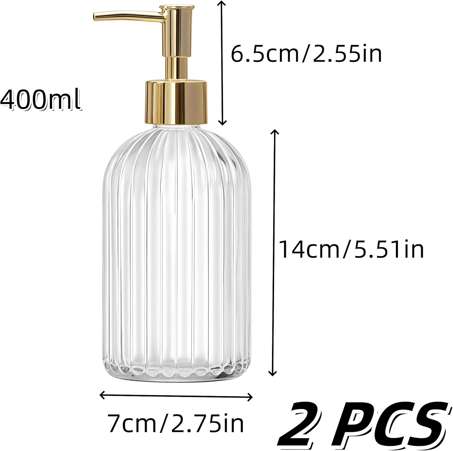 2 Pcs Glass Soap Dispenser,400 Ml Refillable Liquid Bottle Dispenser with Rust Proof Pump,For Hand Soap,Lotion