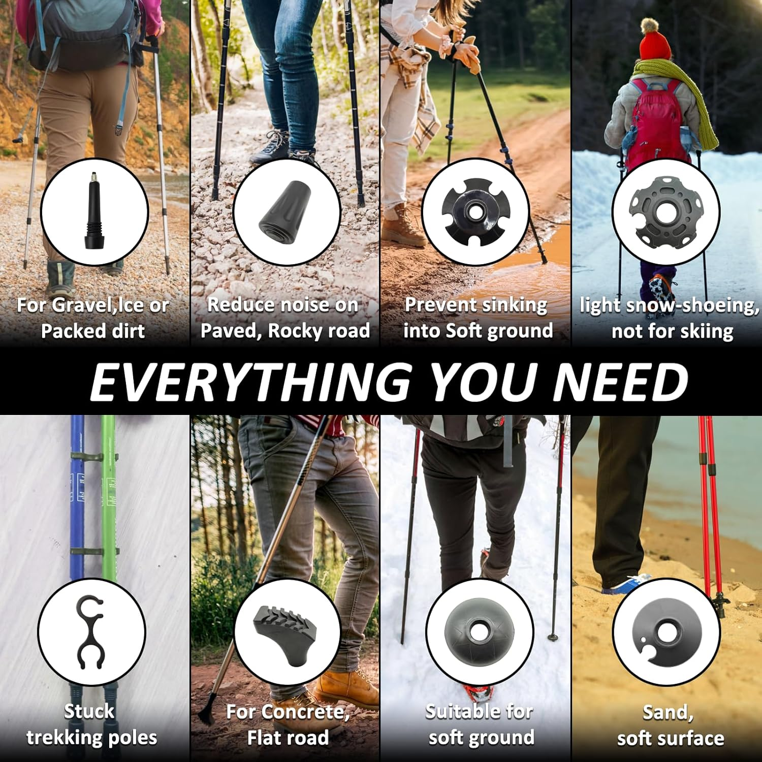 Hiking Pole Tips, Walking Stick Rubber Tips Trekking Poles 6Pcs Replacement Protectors Boot Tips Rubber Feet Fits Most Standard Hiking Sticks 11Mm Hole Diameter image number 4