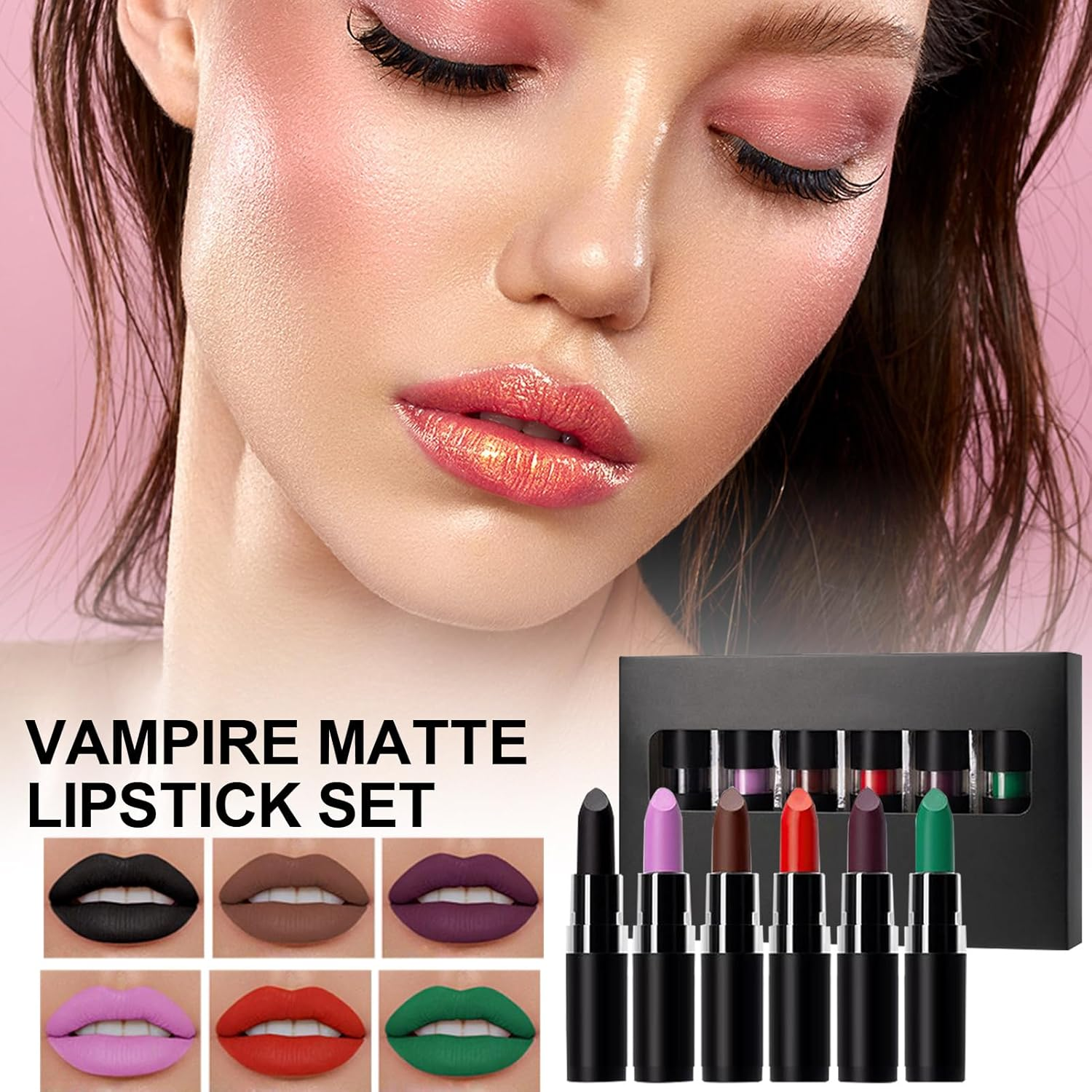 Rronnoy Lipstick Makeup Sets - Dark Black Buildable Lip Color,Hydrating Halloween Lipstick Set for Masquerade Ball Travel Commuting - A image number 2