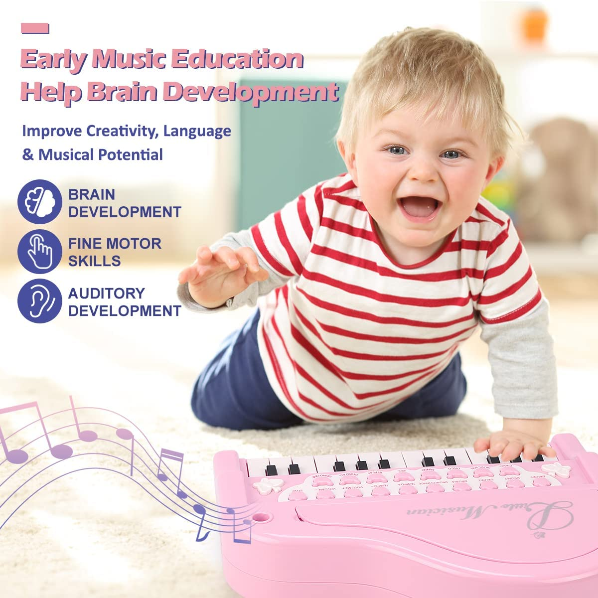 REMOKING Piano Keyboard Toy for Kids,2 3 4 5 6 Year Old Girls Boys Birthday Gift,Toddler Musical Instruments Toys with 24 Keys&Microphone,Early Sensory Education for Infant Baby Preschool