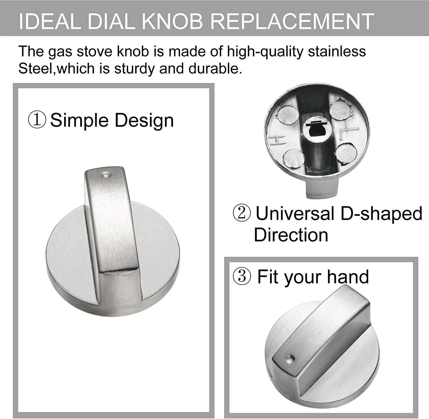 4 Pack 6Mm D-Shaped Stove Control Knobs 4 Cm Stainless Steel Replacement Compatible with 6Mm D-Shaped Stove Oven,Stove,Range image number 5