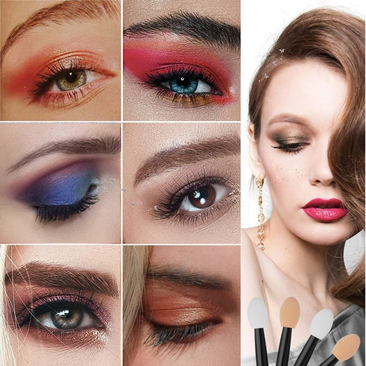 Gewaha Dual Sided Eyeshadow Brush 120Piece Portable Sponge Tipped Oval Makeup Applicator Tools for Eyeshade Popular image number 1