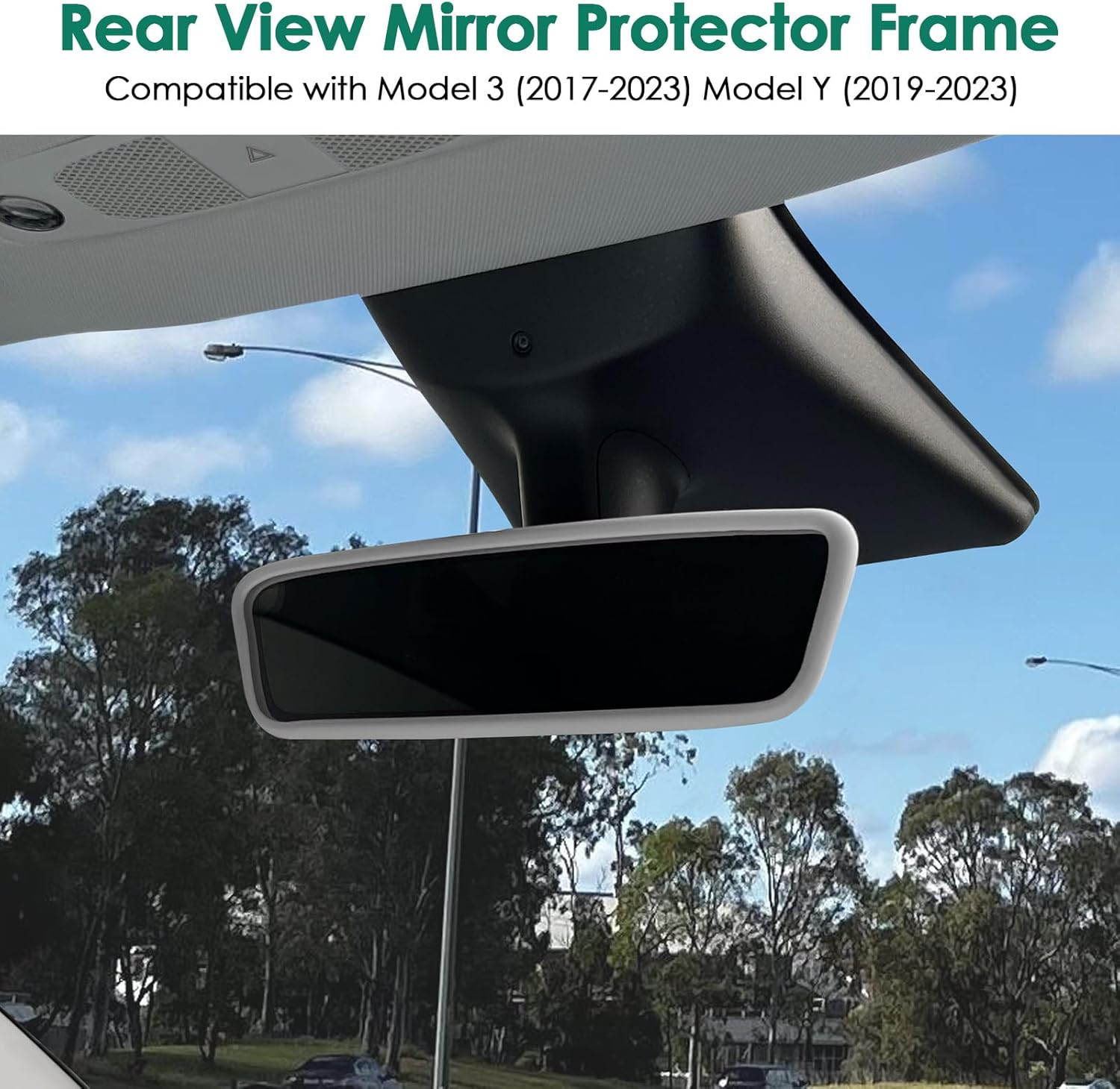 Rear View Mirror Protector Frame Compatible with Model 3 Y X S Semi 2014-2024 Interior Rearview Mirror Cover Accessories Silicone Decorations Center Console Decorate Protect for Gift (Grey)