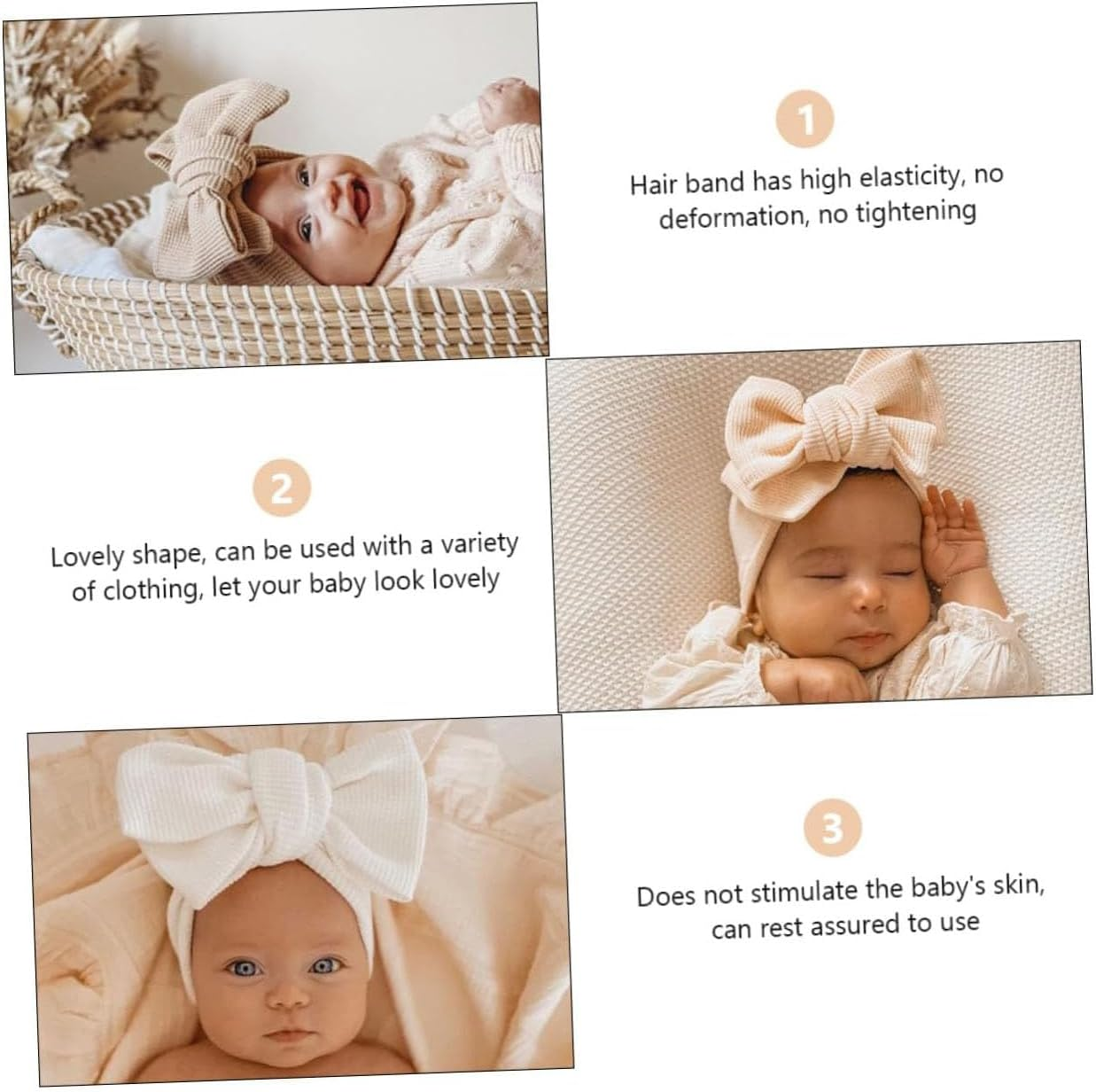 2Pcs Headbands with Large Hair Bow for Newborns, Soft Knitted Oversized Bow Headbands for Baby Girls, Perfect Hair Accessories for Birthday Party, Halloween & Christmas Photo Shoots image number 3