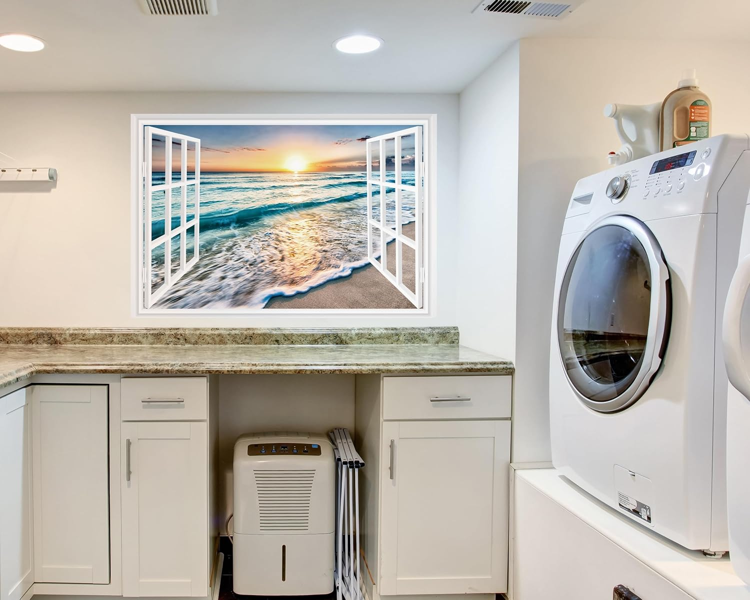 FLFK Fake Window Wall Sticker - Sunset Beach Faux Window Wall Mural for Wall Decor, Stick and Peel Wall Decals, 48"X32", Set of 2 Sheets image number 7