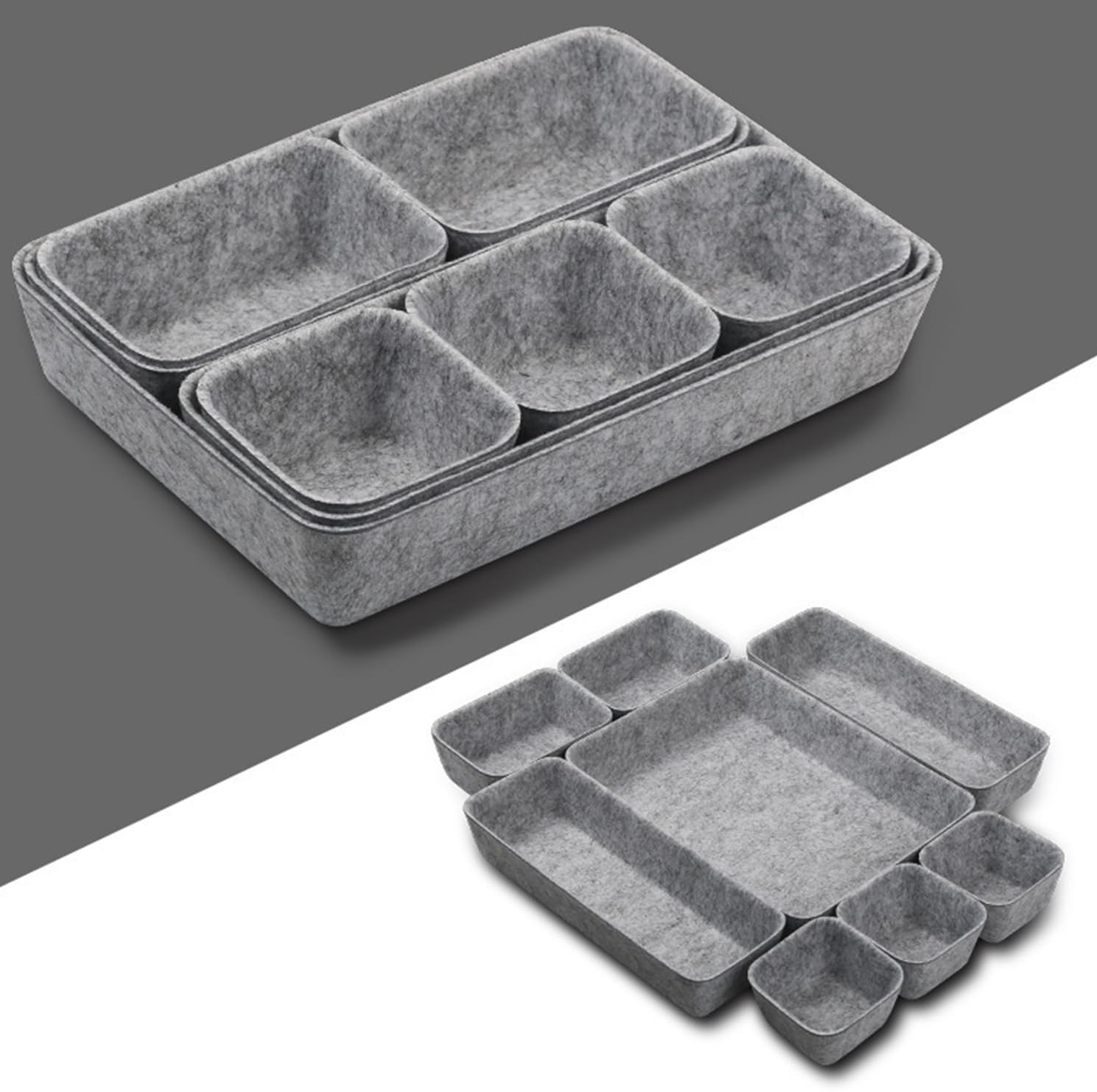 Drawer Organizers Tray Felt Storage Bins Office Desk，Grey Storage Container,Jewelry Organizing Box (Grey) image number 1
