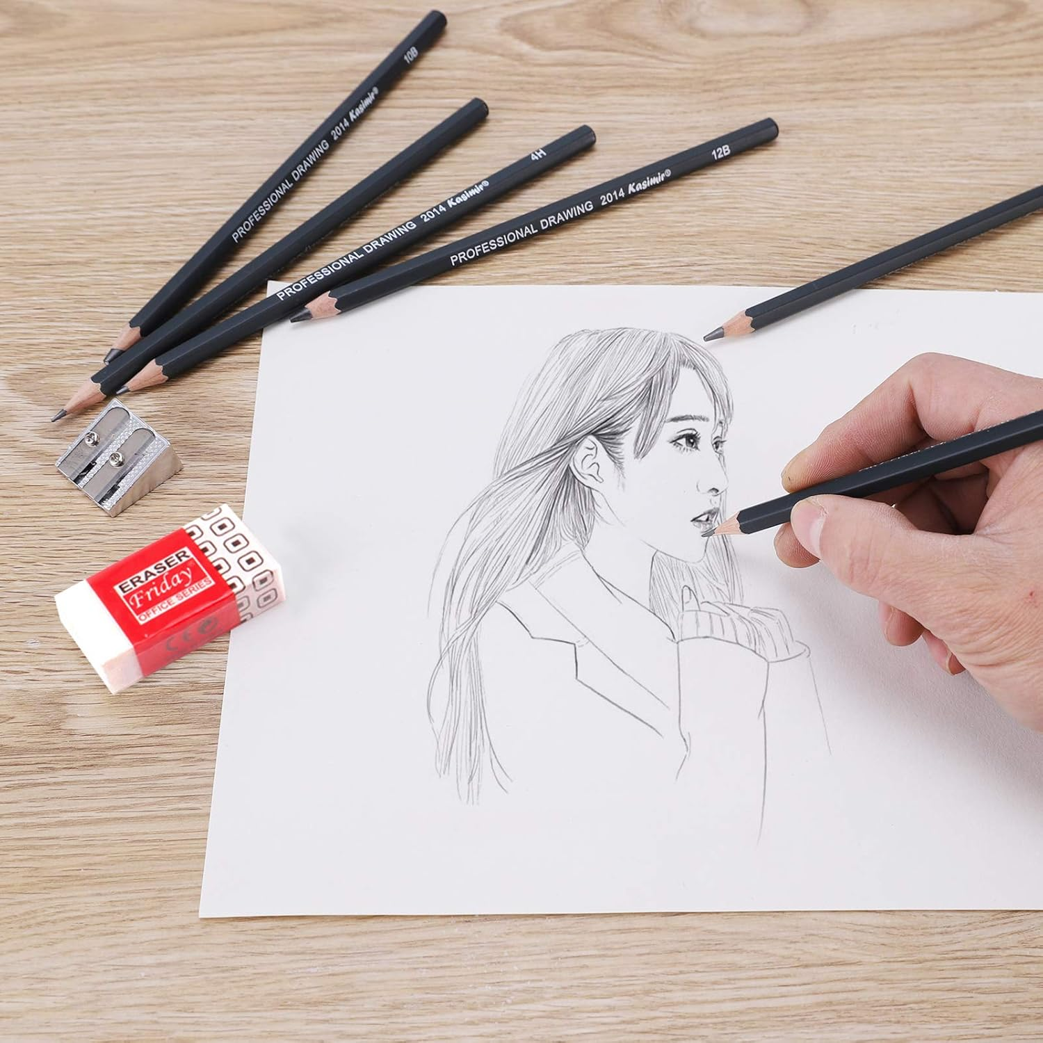 NASHRIO Professional Kids & Adults Drawing Sketching Pencil Set, 14 Pcs Art Pencils,12B 10B 8B 7B 6B 5B 4B 3B 2B B HB 2H 4H 6H Artist Pencils, Pencil Set with Pencil Case, Pencil Sharpener and Eraser. image number 1