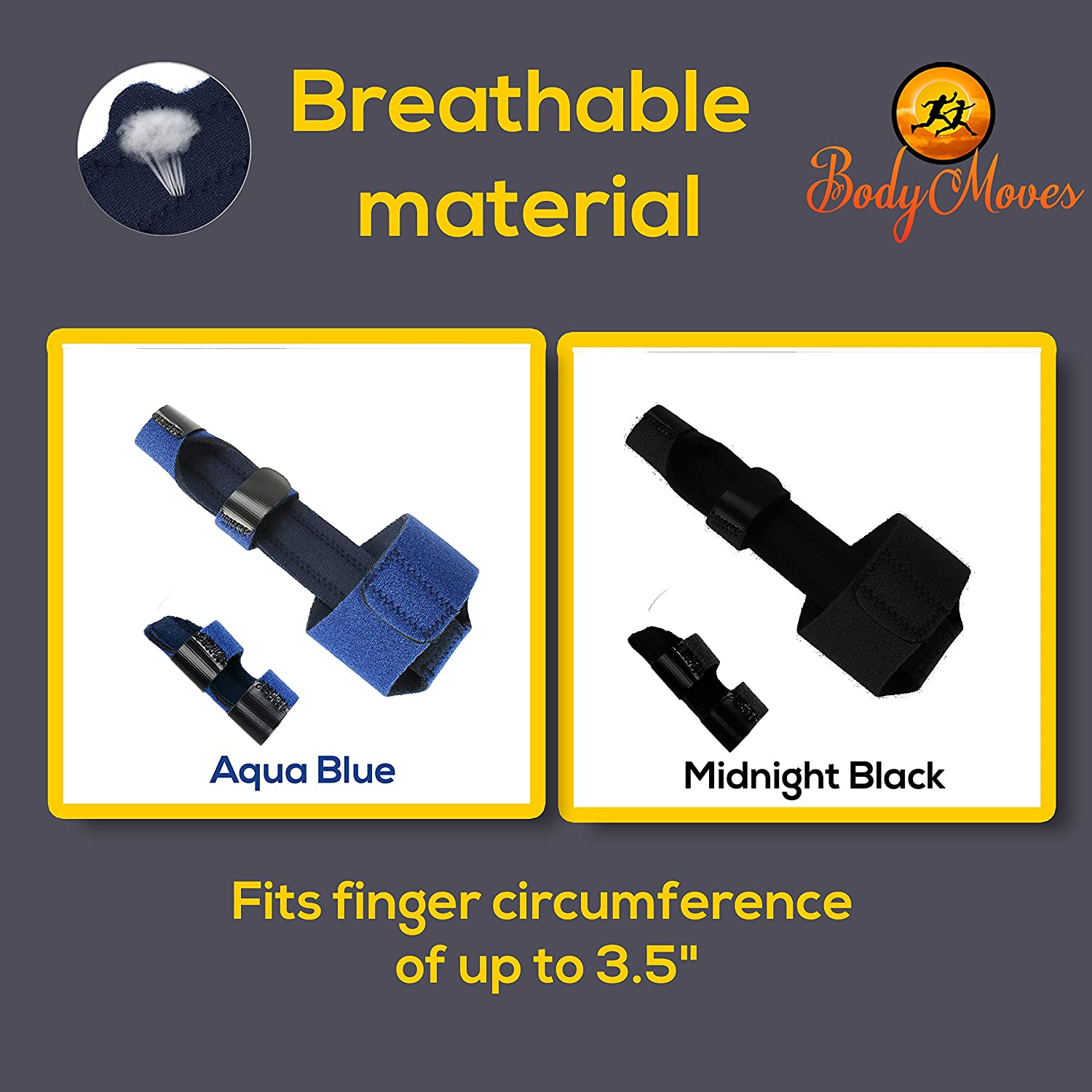 Bodymoves Finger Splint and Finger Extension Splint Trigger Finger Mallet Finger Broken Finger Post Operative Care Finger Knuckle Immobilization Injury (Midnight Black) image number 1