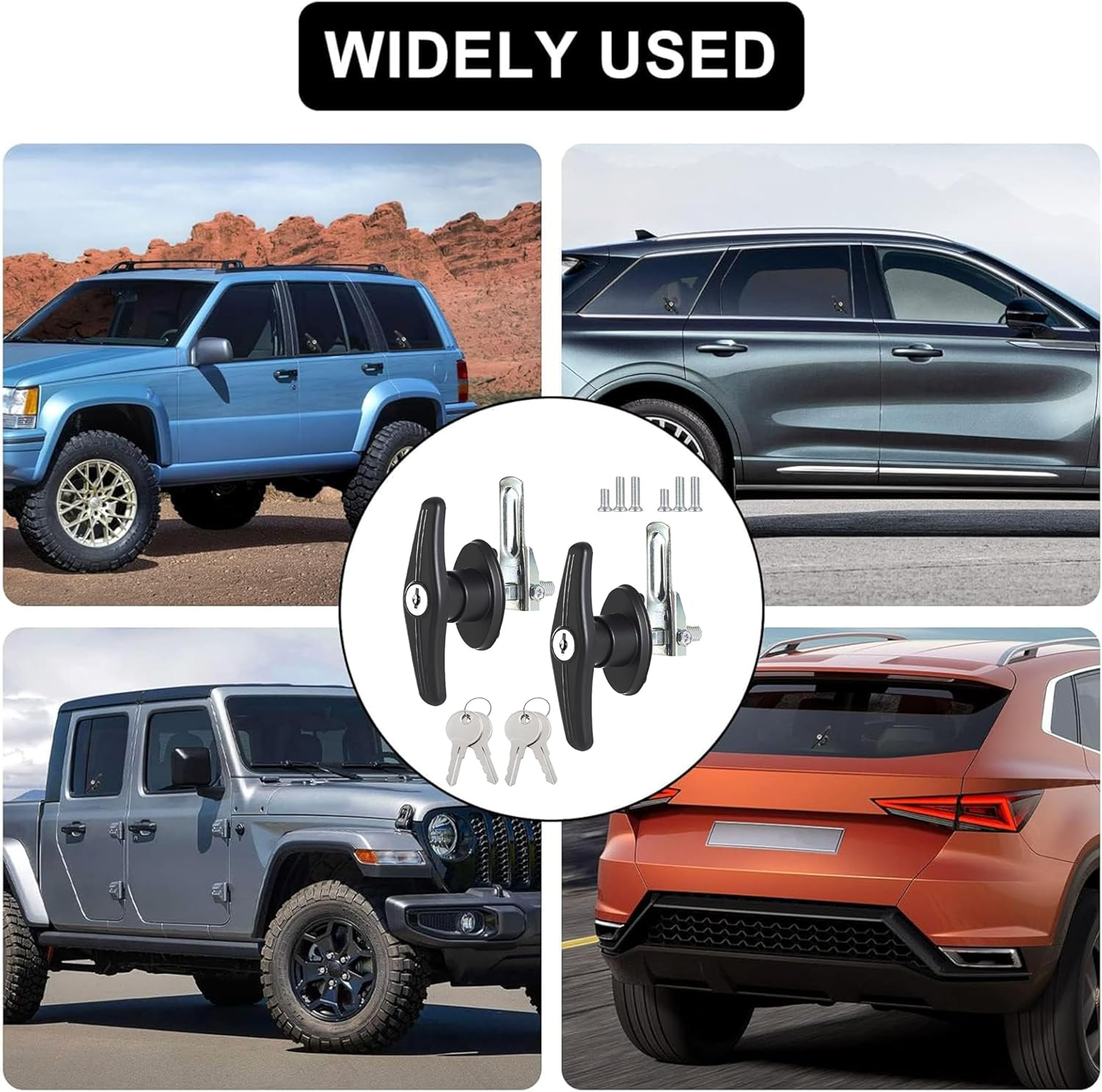 2PCS Keyed-Lock T-Handle Kit for Truck Camper Shell - Black Key-Alike T-Latch Handle,Left & Right Hand Locking Accessories for Most Truck Caps