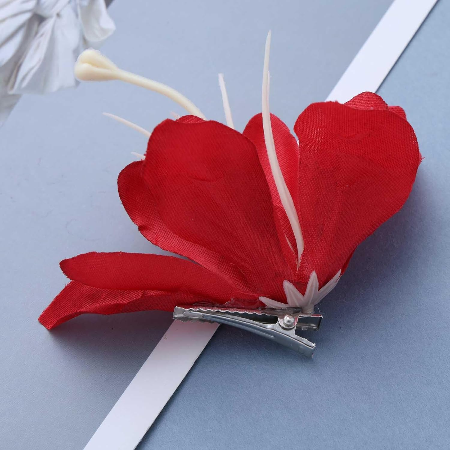 Enautoabs Boho Vintage Flower Hair Clip Duckbill Clip Flower Fabric Hairclip Barrette Red Floral Wedding Hairpin Clips Minimalist Floral Hairs Clips Hairs Accessories for Women image number 3