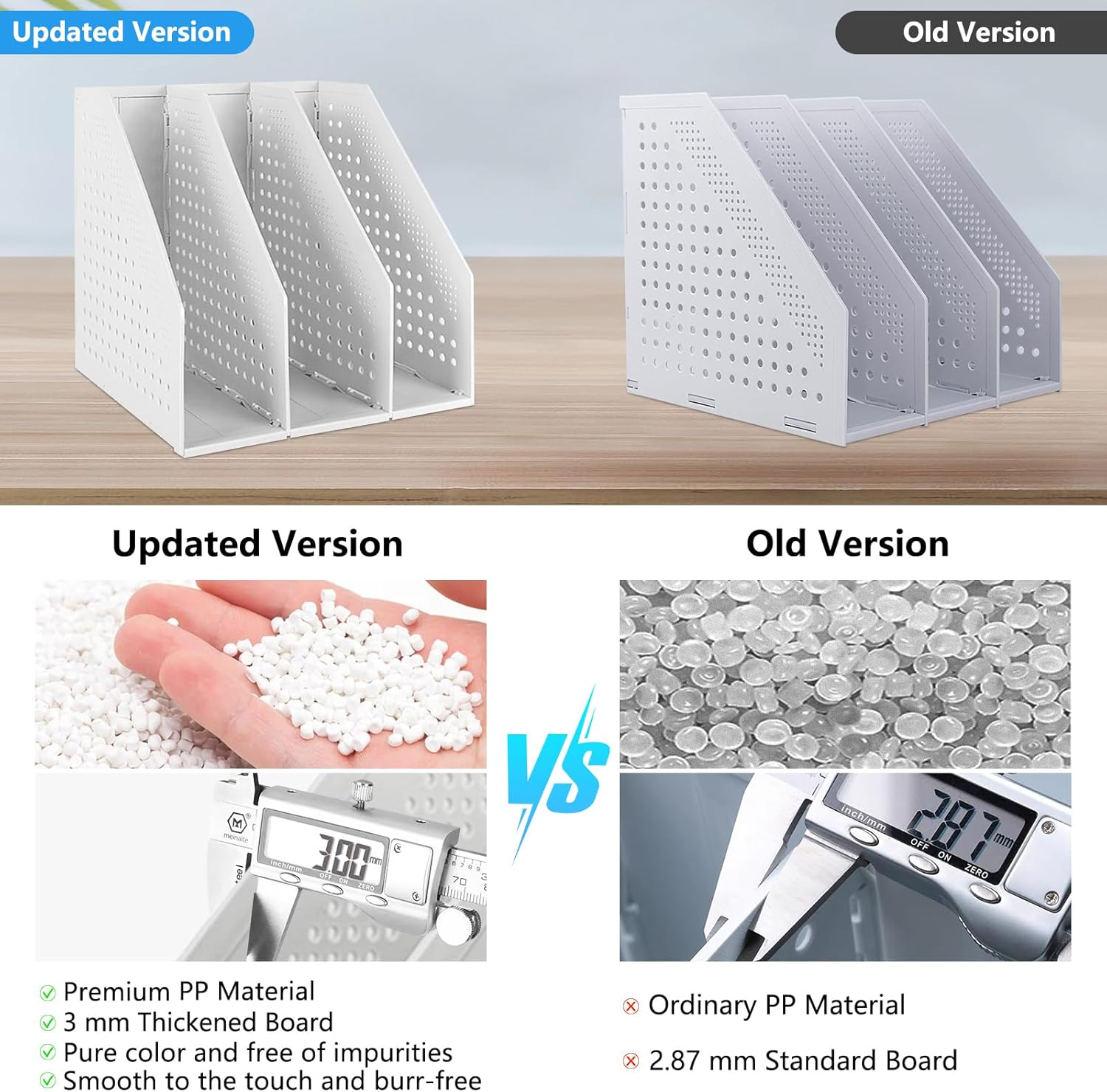 SAYEEC Collapsible Plastic Magazine File Holder Vertical Binder Storage Organizer for Desk Sturdy Upright Desktop Magazine Organizer Folder Rack for Office School Home (2, 2Pcs Gray (3 Compartments))