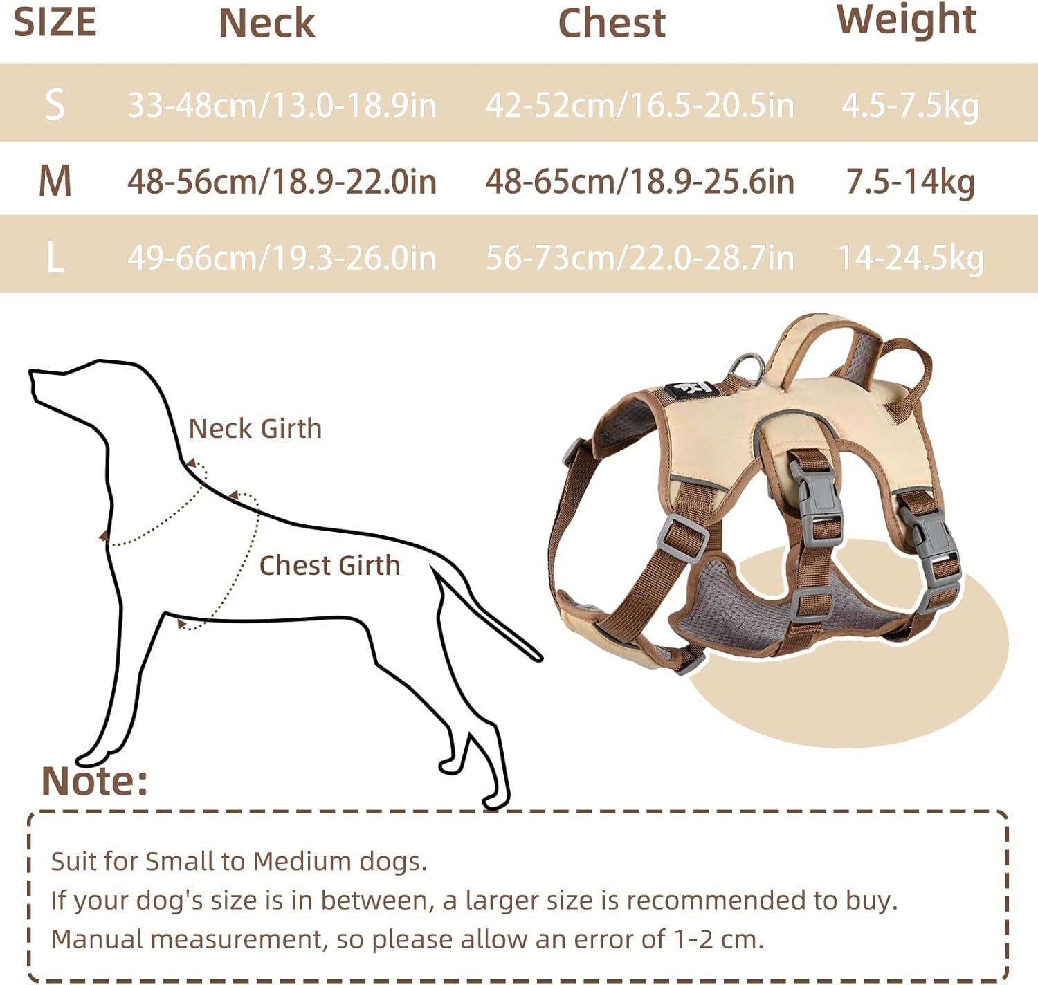 Liebedd Dog Harness for Small, Medium Dogs, Puppies Harness, Anti-Pull Harness, Dog Safety Harness, Escape Proof, Panic Harness for Dogs, Pull Harness, Dog, Beige, M image number 2