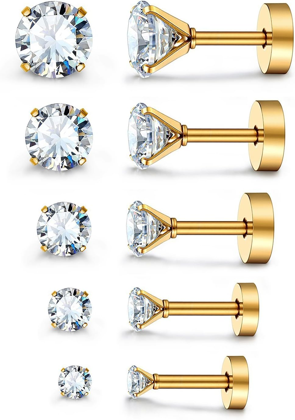 Jewelrieshop Assorted Sizes Wholesale Lot Stainless Steel Cubic Zirconia Barbell Cartilage Tragus Helix Stud Earring