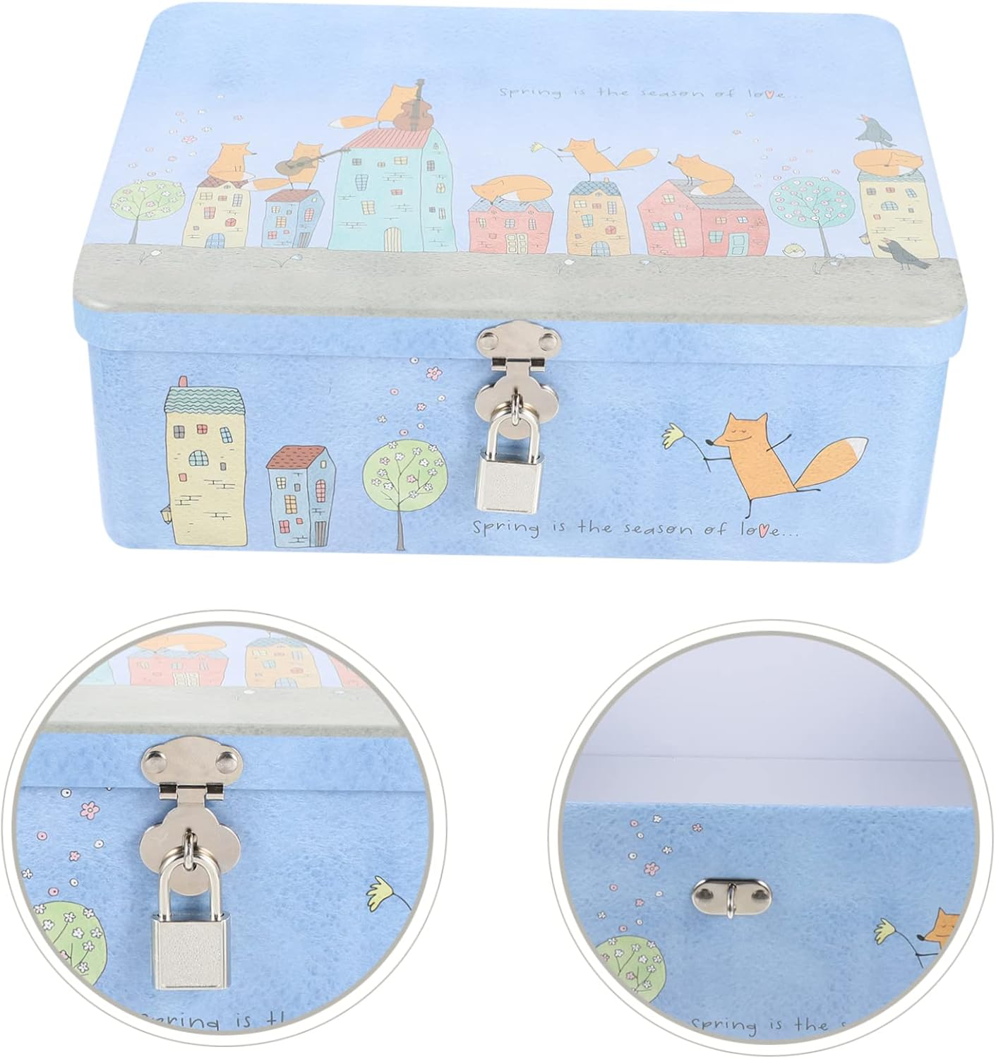 Vintage Tin Box Lock Large Portable Storage Keepsake Box Desktop Organizer for Home Office Use Key Lock image number 1