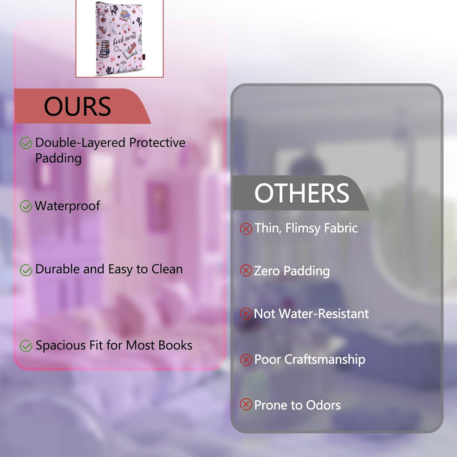 Book Sleeve for Book Lovers, Book Nerd Book Protector, Book Covers for Paperbacks, Washable Fabric, Book Sleeves with Zipper, Medium 11 Inch X 8.7 Inch image number 4