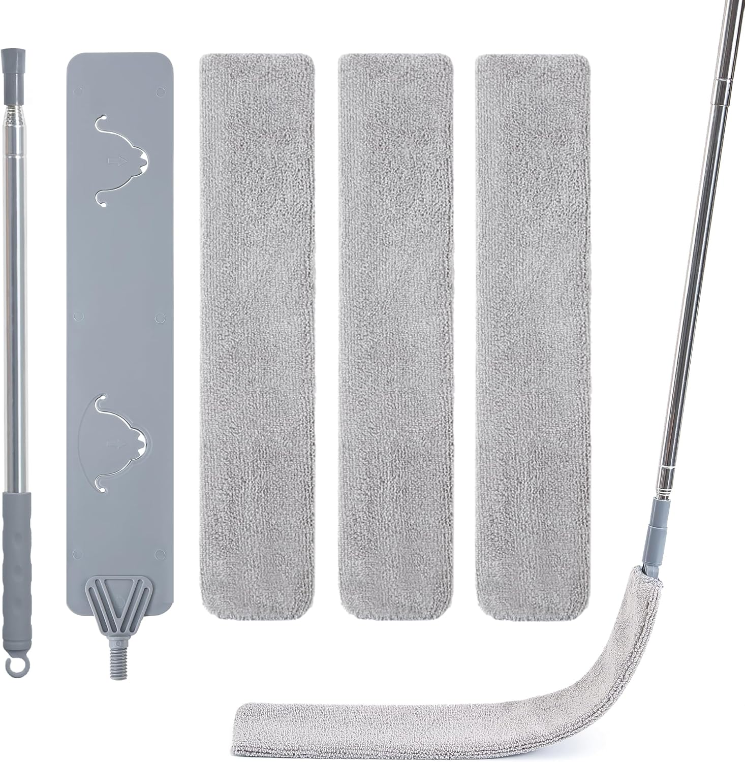 IVYROLL Duster with Extension Pole for Cleaning (2 Microfiber Heads Kit), 100" Long Feather Duster for High Ceilings with Washable Head, Cleaning Supplies for Housekeeping, Ceiling Fan, Furniture