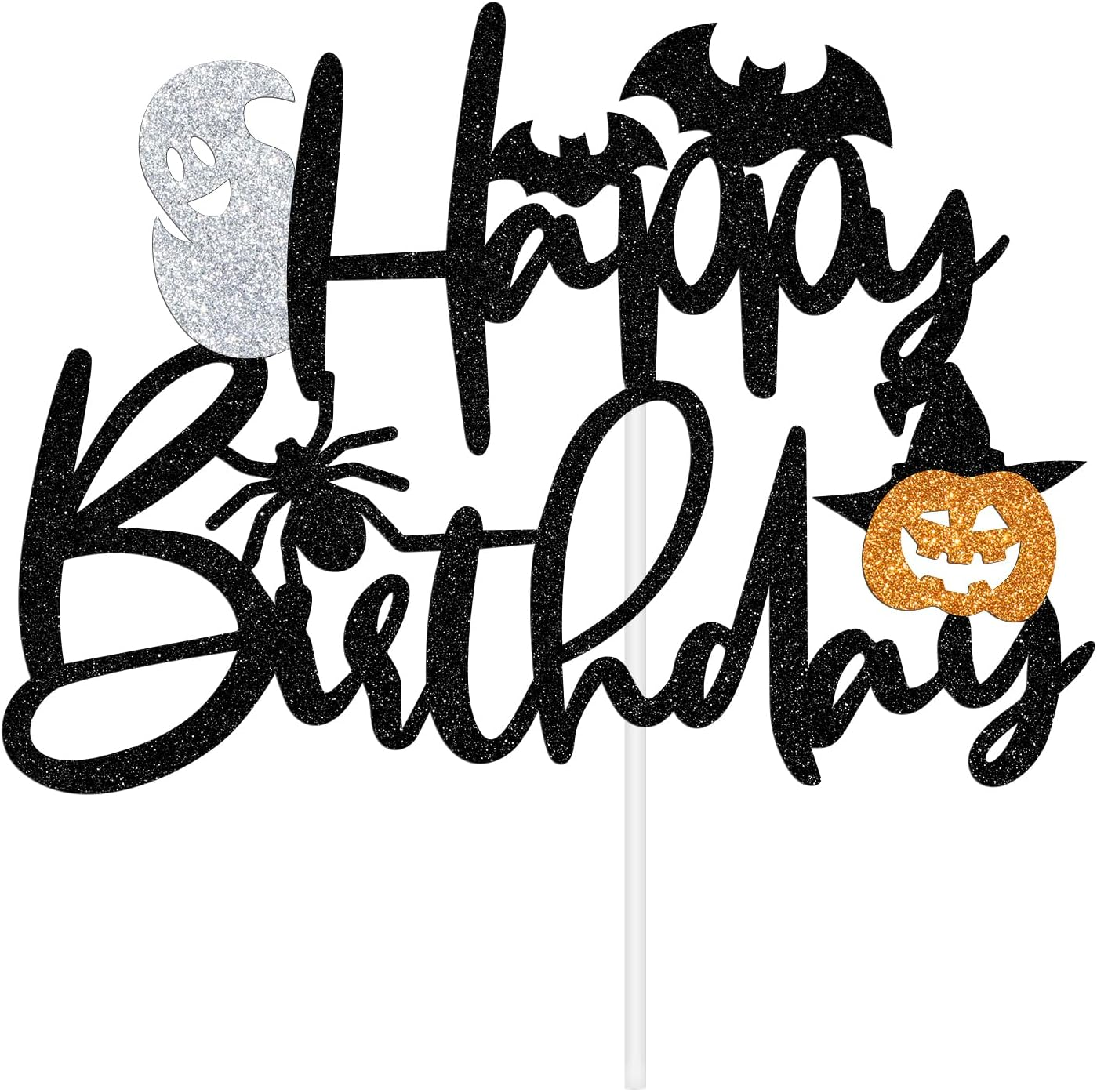 Halloween Happy Birthday Cake Topper, Halloween Spooky Birthday Decorations, Pumpkin Bat Spider Horror Ghost House Halloween Birthday/Baby Shower Party Decoration Supplies for Kids Adults image number 4