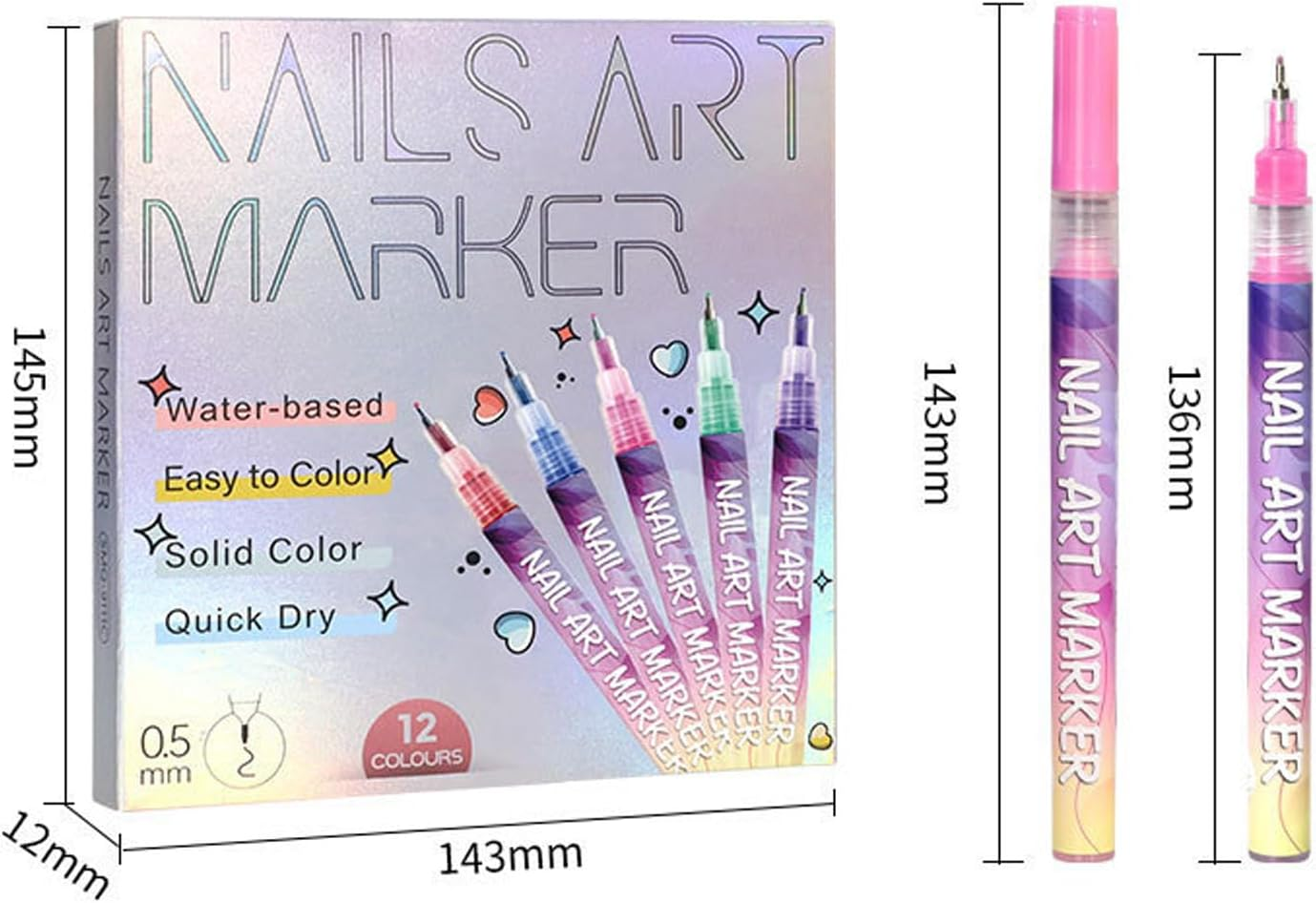 Nail Art Pens - Nail Art Markers for Gel Nails, 12 Colors Nailart Pens Set, Nailmarkers for Artdesign DIY, Waterproof and Quick (2Sets) - 2Sets image number 4