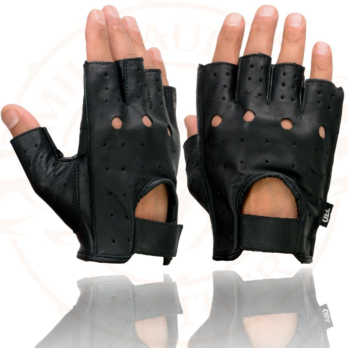 Milwaukee Leather SH195 Men'S 'Open Knuckles' Black Leather Fingerless Gloves with Gel Palm - Medium image number 4