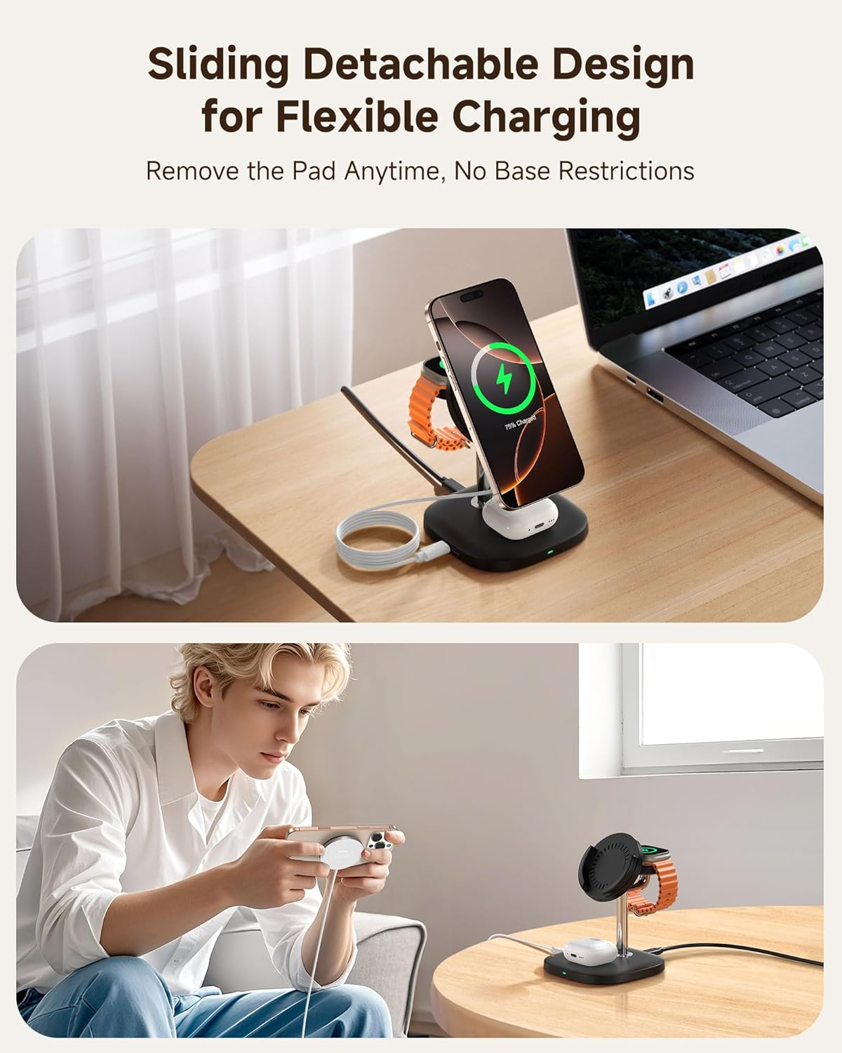 Wireless Charging Station for Iphone/Apple Wtach/Airpods, Swanscout 711M, Detachable Magnetic Charger for Iphone 16/15/14/13/12 Series, for Apple Watch 10/Ultra 2/9/8/7/6/5/Se(No Adapter) image number 1