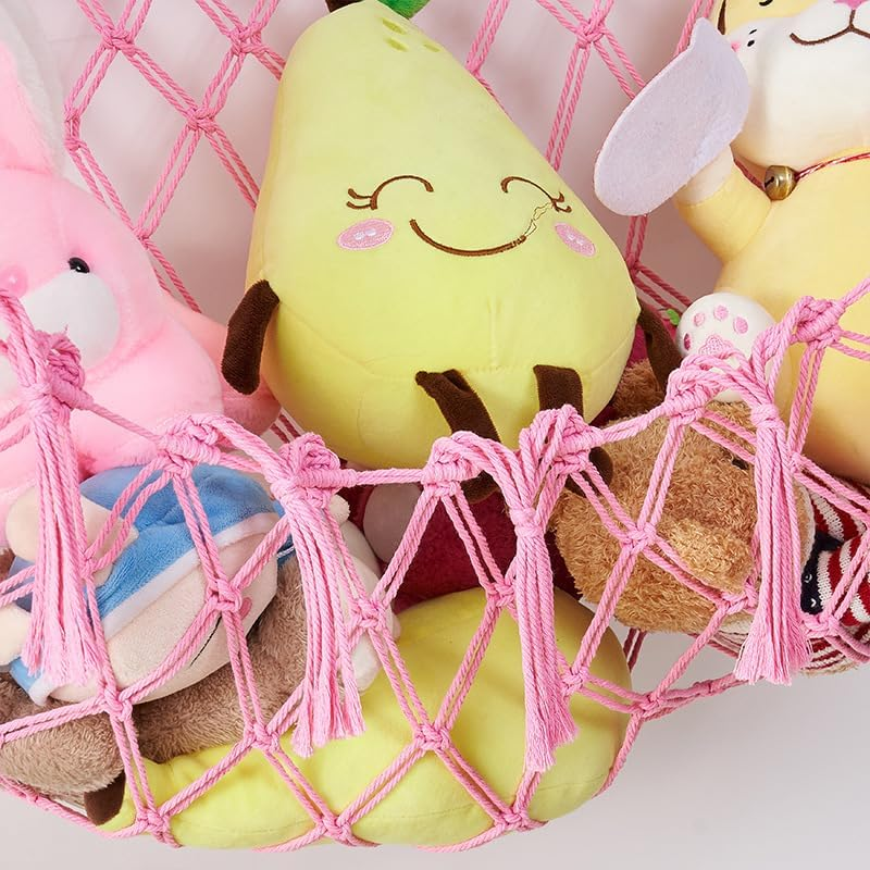 Stuffed Animal Net Hammock, Plushie Net Hammocks Animals Storage Mesh Wall-Mounted Animal Nets Stuffed Animal Storage Hanging Corner Holder with Hooks for Wall Corner of Bedroom Playroom 135 * 65CM