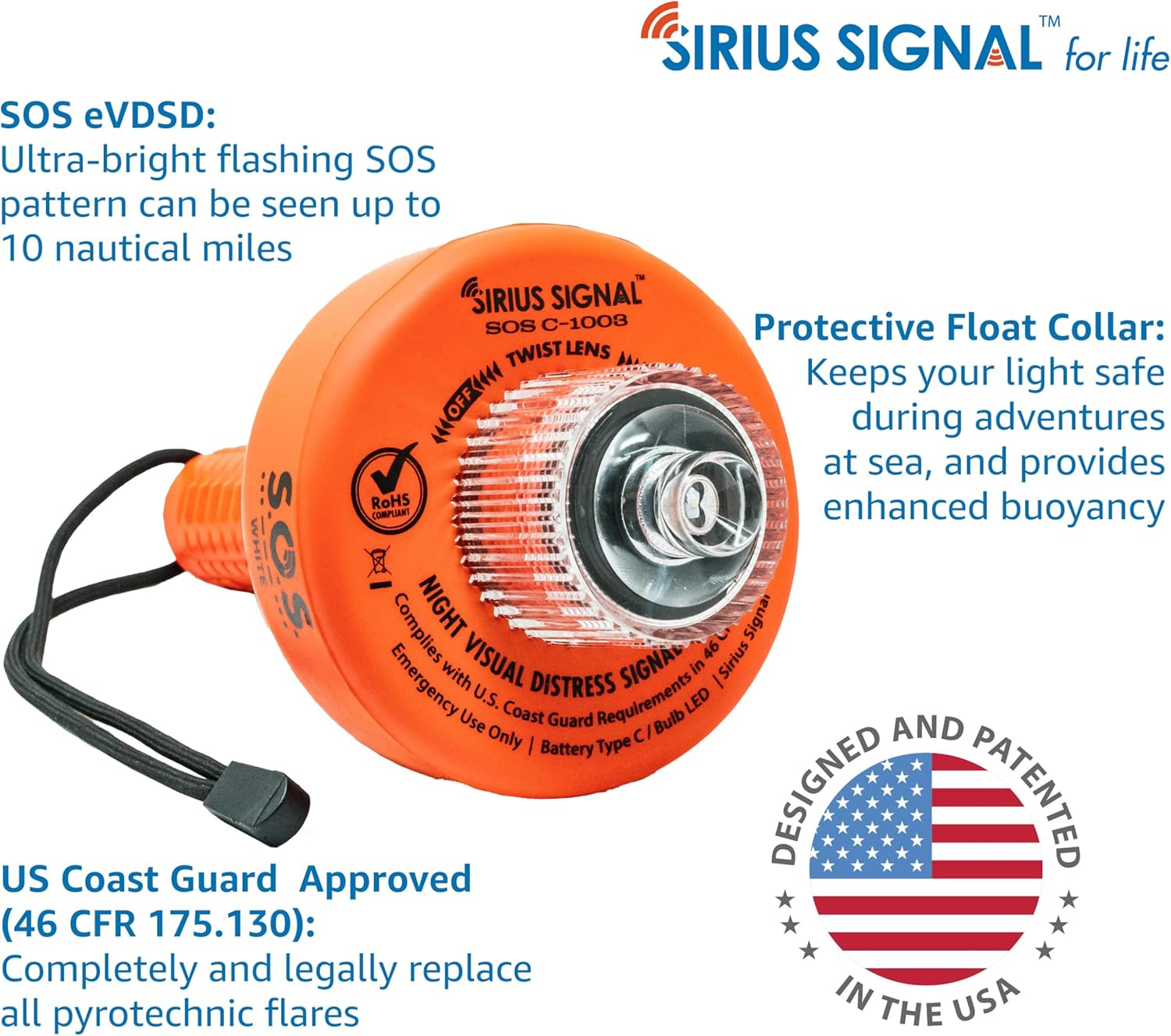 Sirius Signal SOS LED Distress Signal with Daytime Distress Flag and Whistle &ndash; MAST Approved image number 2