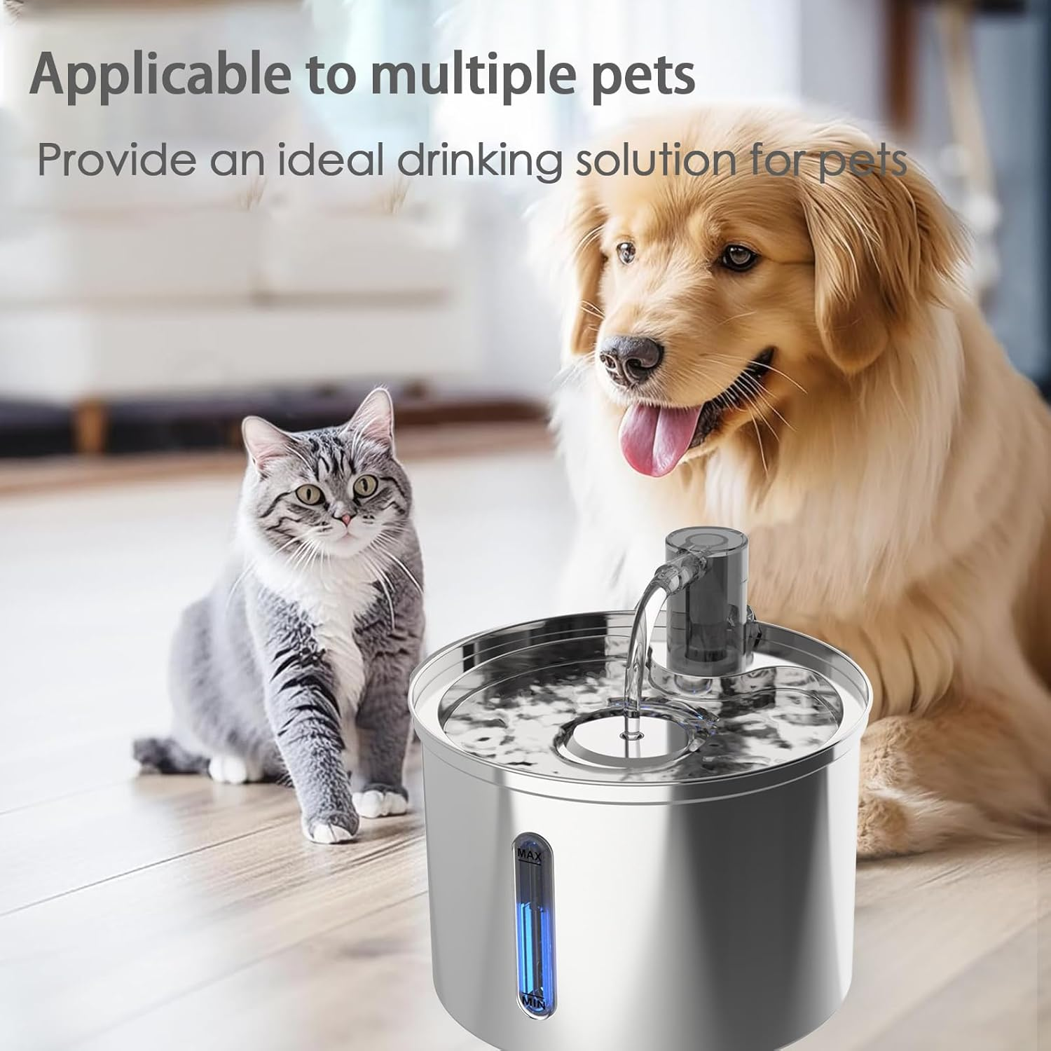 Cat Water Fountain Stainless Steel: 3L Pet Fountain Water Bowl Dog Drinking Dispenser, Cat Feeding & Watering Supplies, Animal Metal Kitty Spout for Cats inside with Replacement Filters, Silver image number 4