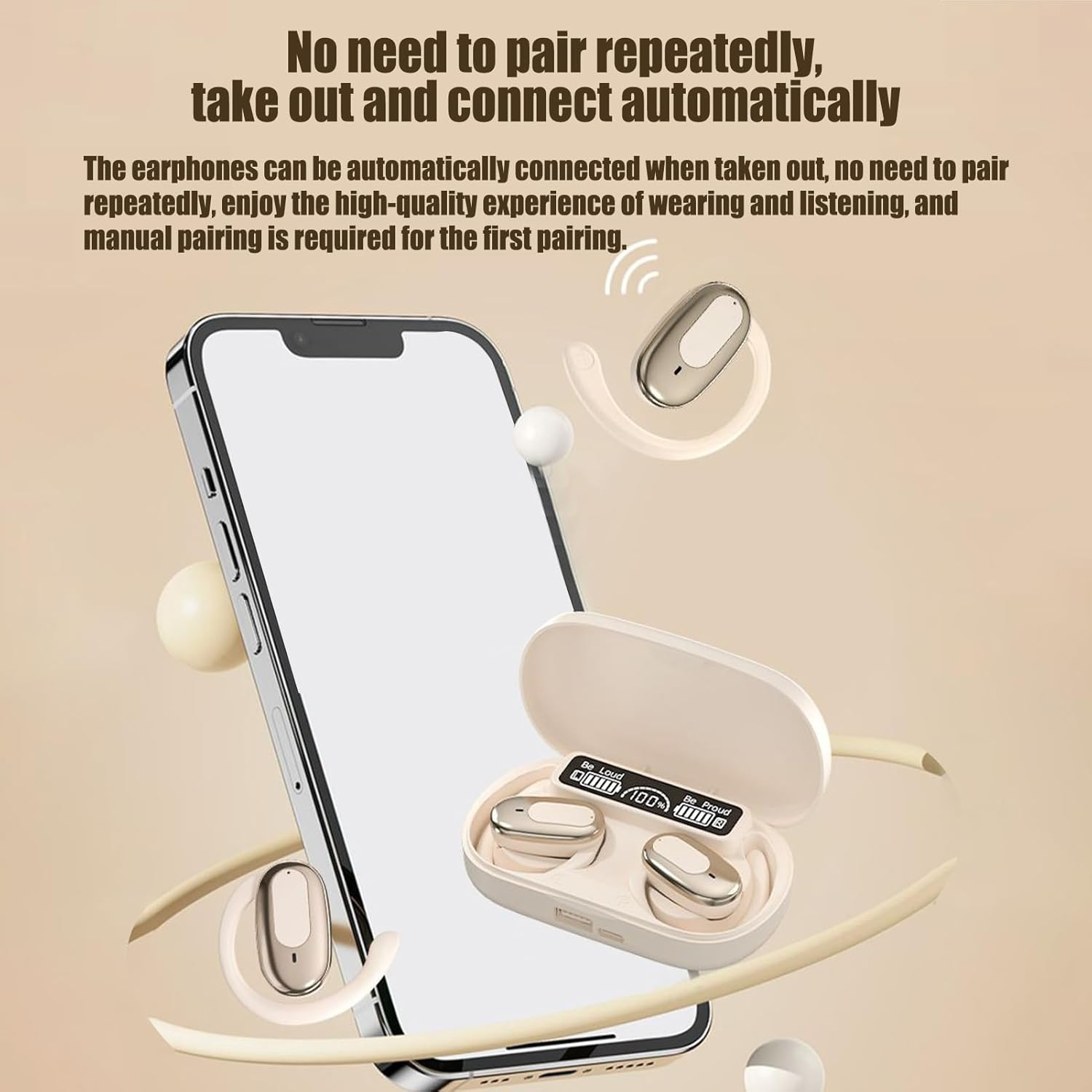 Ear Clip Earbuds,Comfort Wireless Headphones | Smart Noise Reduction Long Battery Life Waterproof Earphone for Game Home Adults Men Travel Phones Women image number 5