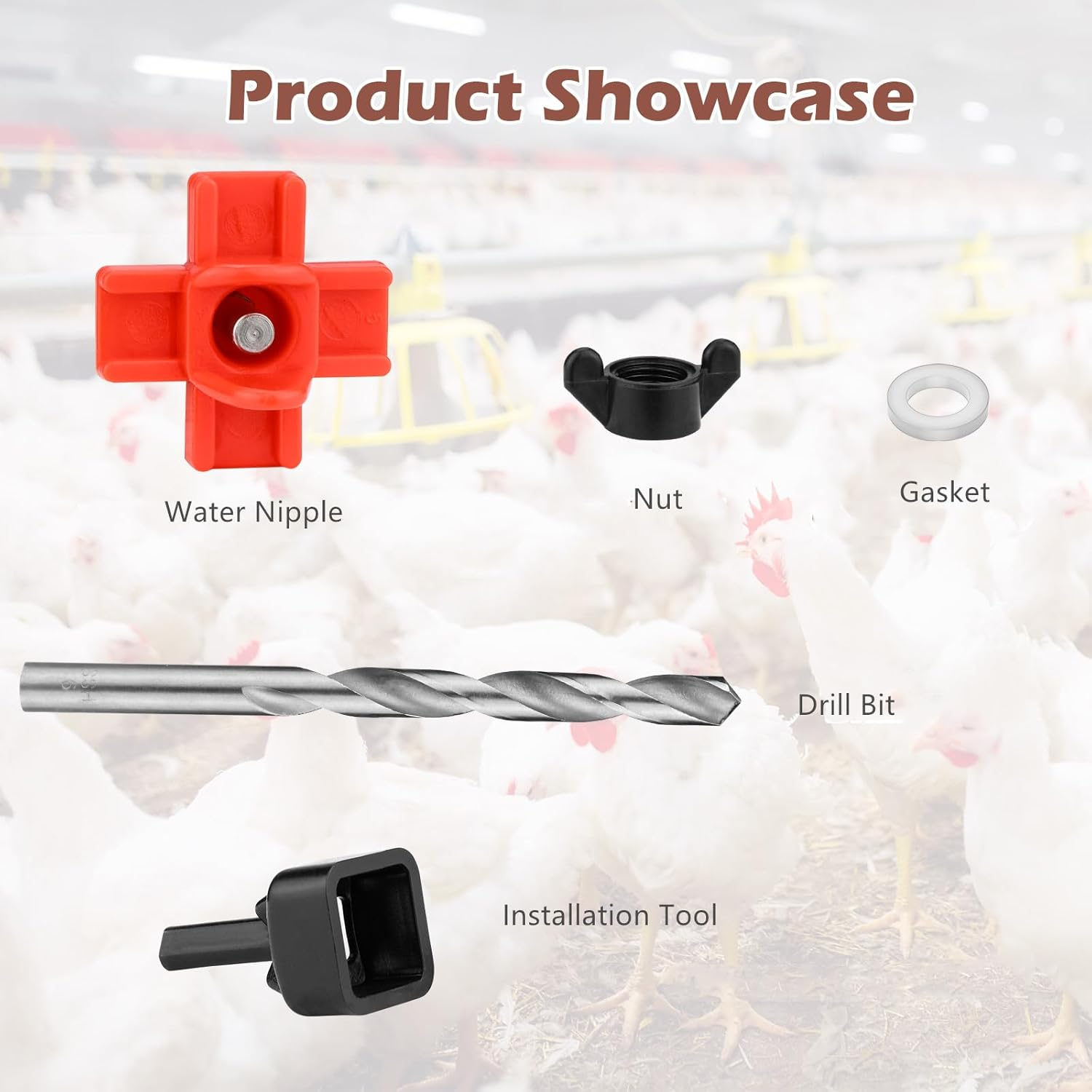 Chicken Water Nipples, 15 Pcs Horizontal Poultry Automatic Waterer Nipples for Bucket with 15 Pcs Ring Gaskets, 15 Pcs Wing Nuts, 9Mm Drill Bit and an Installation Tool Ullnosoo image number 6