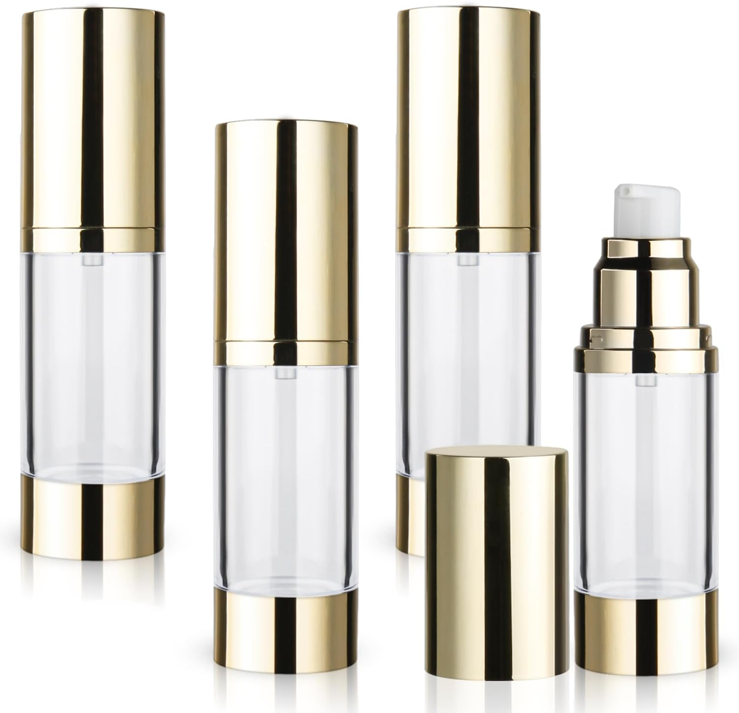 4 Pack 50Ml/1.7Oz Clear Airless Pump Bottle Plastic Vacuum Pump Press Container Empty Lotion Dispenser for Cream Toiletries Liquid Foundation Cosmetic Sample Travel - Gold image number 5