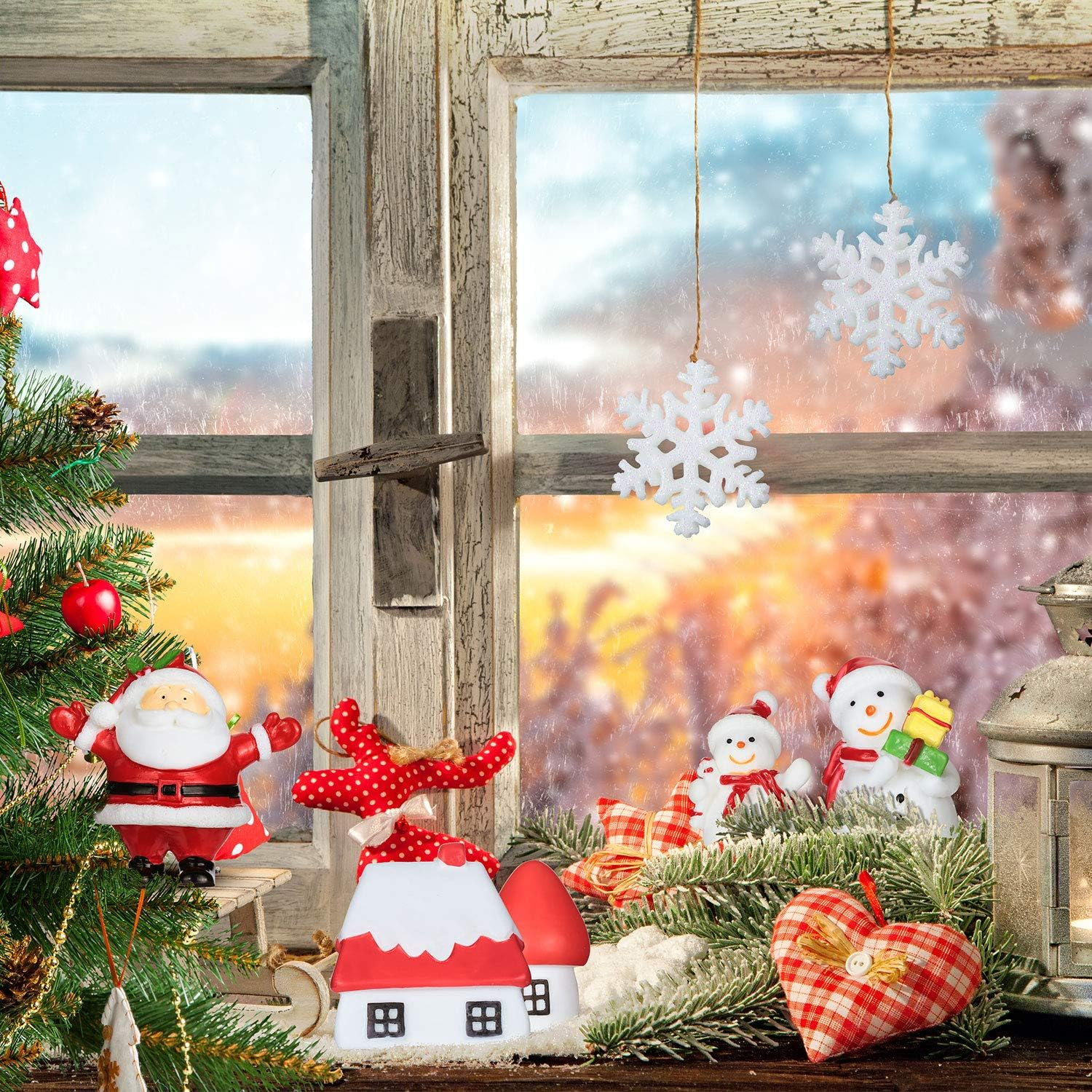 Sumind 41 Pieces Mini Assorted Pine Trees Christmas Miniature Ornaments Bottle Brush Trees with Snowmen, Reindeer, Miniature Ornaments for Christmas Party Decorations image number 1