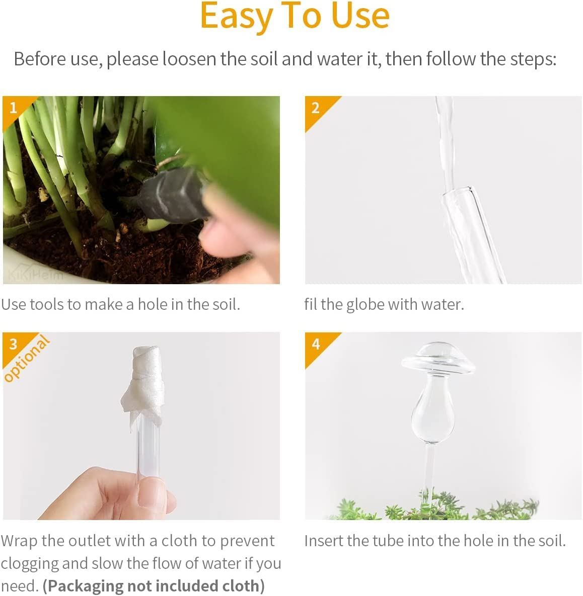 3Pcs Plant Waterer Self Watering Globes, Hand Blown Clear Glass Plant Water Bulbs for Indoor & Outdoor (Mushroom)