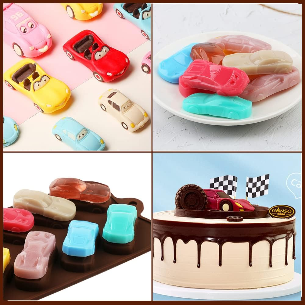Silicone Car Chocolate Molds - Sports Auto Race Silicon Mold for Cake Decorations, Jello, Candy, Fondant, Resin - 2 Pcs