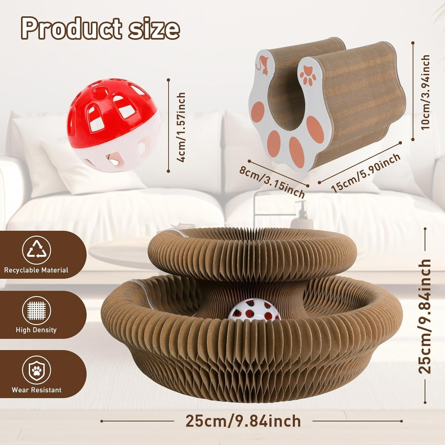 2PCS Cat Accordion Magic Organ Cat Scratching Board Interactive Scratch Cardboard Cat Toy with Bell Ball Kitty Kurlz Exercise for Indoor Cats Toy image number 3