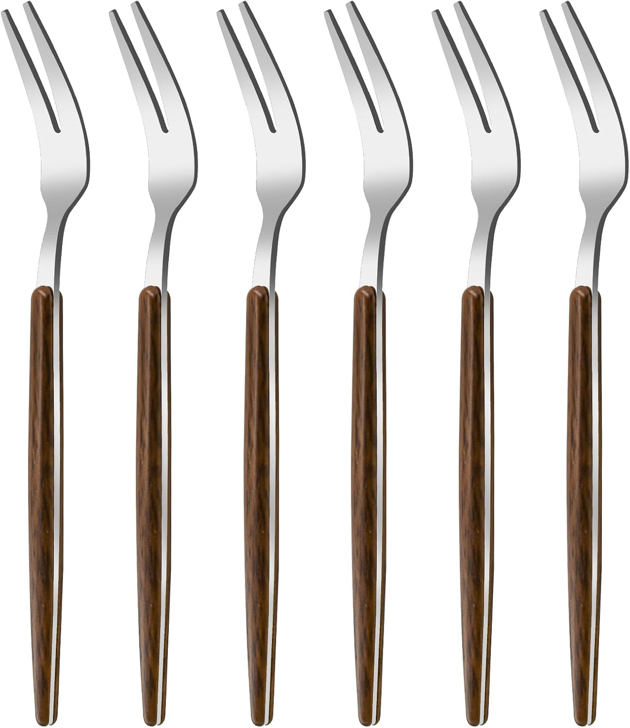 VANRA 6-Piece Salad Forks Stainless Steel 5.5 Inch Cocktail Appetizer Dessert Fork Mini Tasting Forks Silver Small Forks Flatware Set (6 Fruit Forks) image number 3