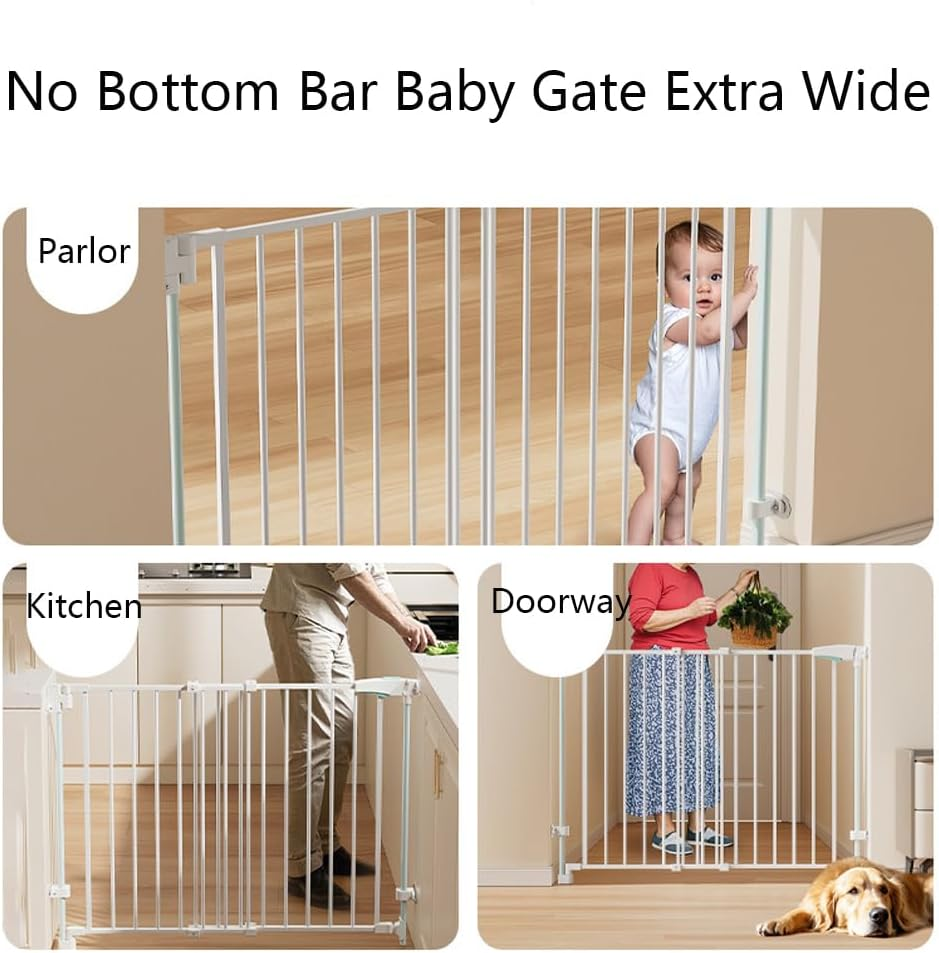 Upgraded 75-110Cm No Bottom Bar Baby Gate, Heavy-Duty Hardware Mount Dog Gate, Adjustable Baby Gate, for House/Stairs/Doorways Use, Safety Pet Gates, Walk Thru Door, Two Way Open image number 5