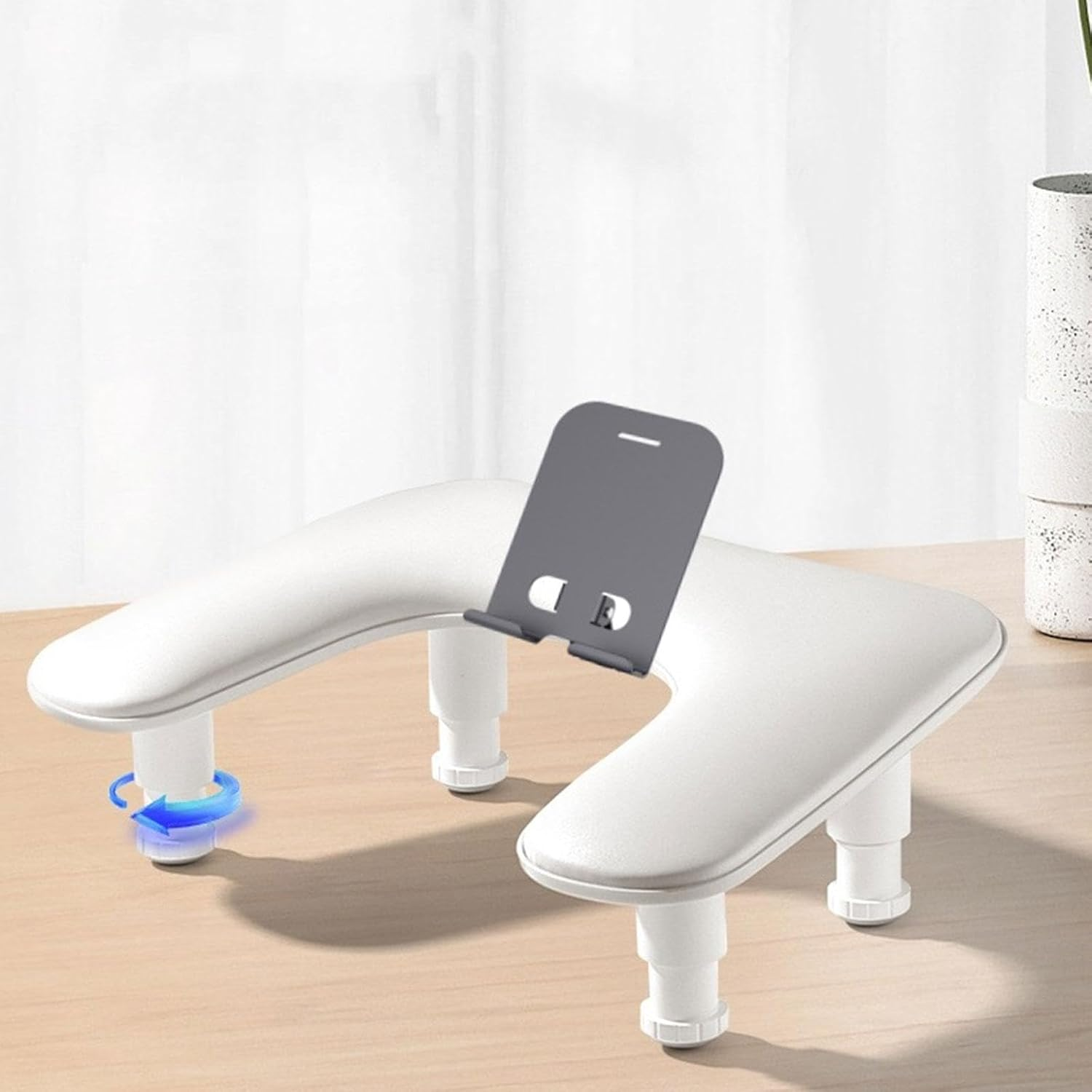 Perfeclan Nail Arm Rest Adjustable Height Premium Hand Cushion Durability Manicure Tool U Shaped with Phone Holder Nail Hand Rest Stand, White - Pink image number 5