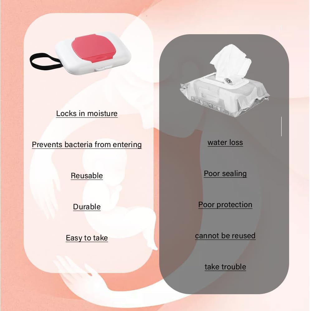 Travel Wipe Holder Reusable Wet Wipe Container Box Strollers Hanging Dispensers Refillable Wipe Case Safe Wet Storage (Green+ Red+ Grey) - Red image number 7