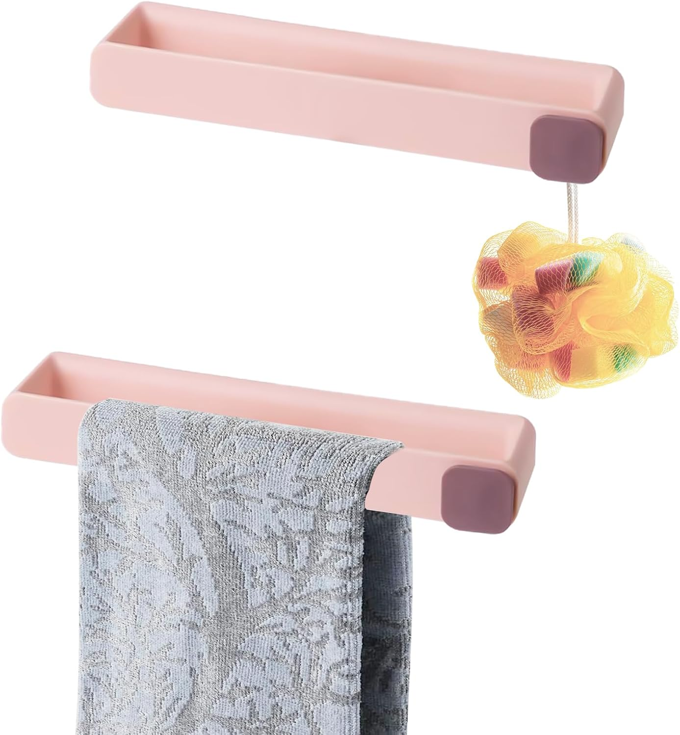 2-Pack Towel Bars, Wall-Mounted Bath Towel Racks, Self-Adhesive No-Drill Installation, Suitable for Bath Towels/Hand Towels, Modern Minimalist Design (White)