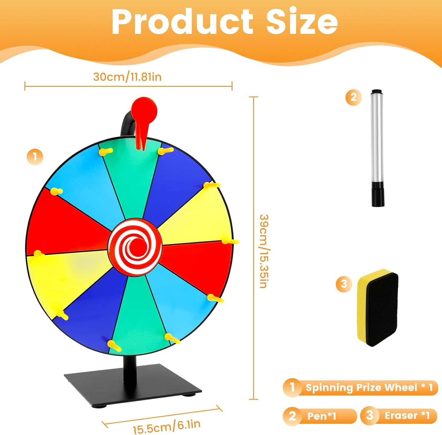 11.8Inch Spinning Prize Wheel Tabletop 15/10 Slots Color Roulette Spinner DIY Interactive Spin Wheel with Eraser and Pen Erasable Tabletop Roulette Spinner for Home Trade Show Party (10 Slots)