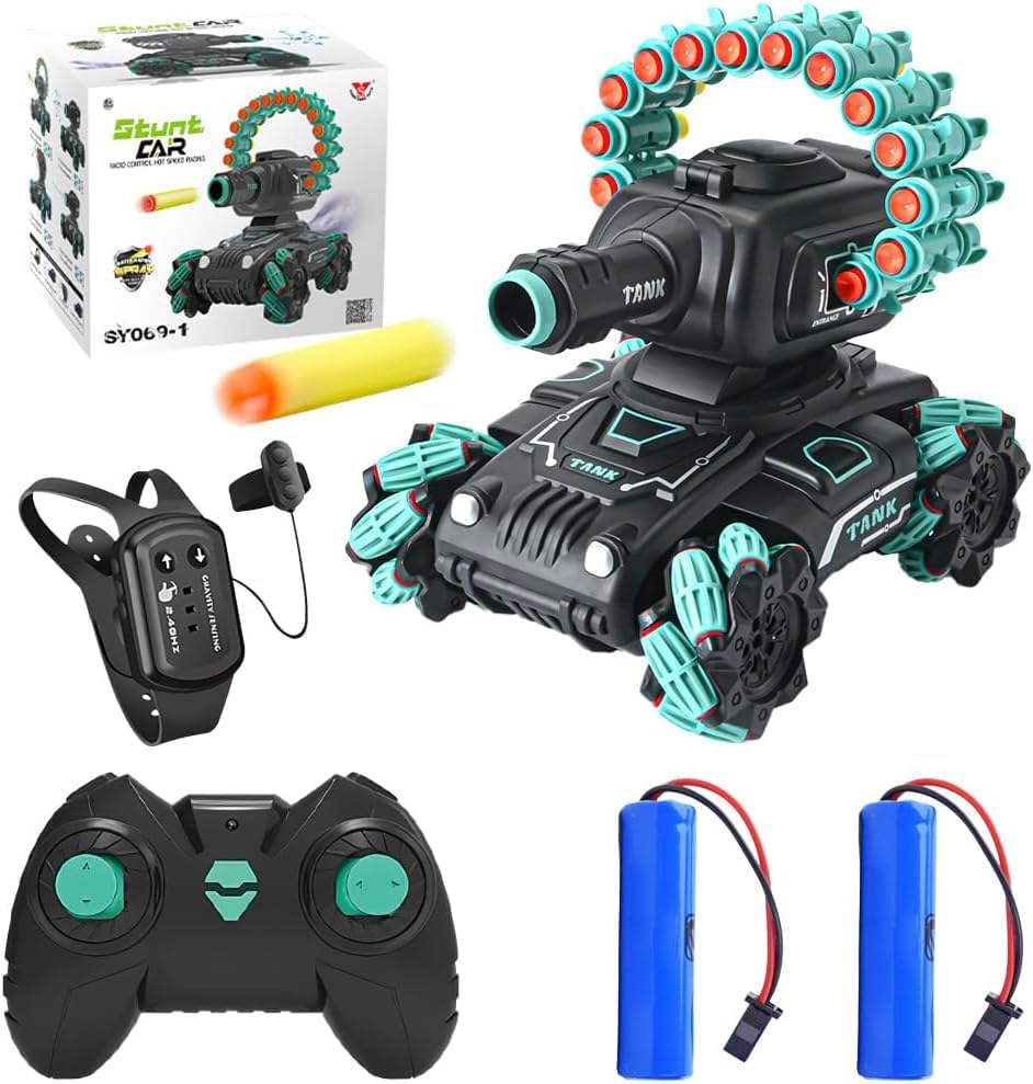 B-Qtech RC Tank Remote Control Tank for Kids Toys 6 8-12 Boys, 2.4Ghz Gesture Sensing RC Stunt Cars Toys with Foam Darts Shooting Bullet, RC Drift Car with Spray, Music & Light, Gifts for Boys Adults image number 3