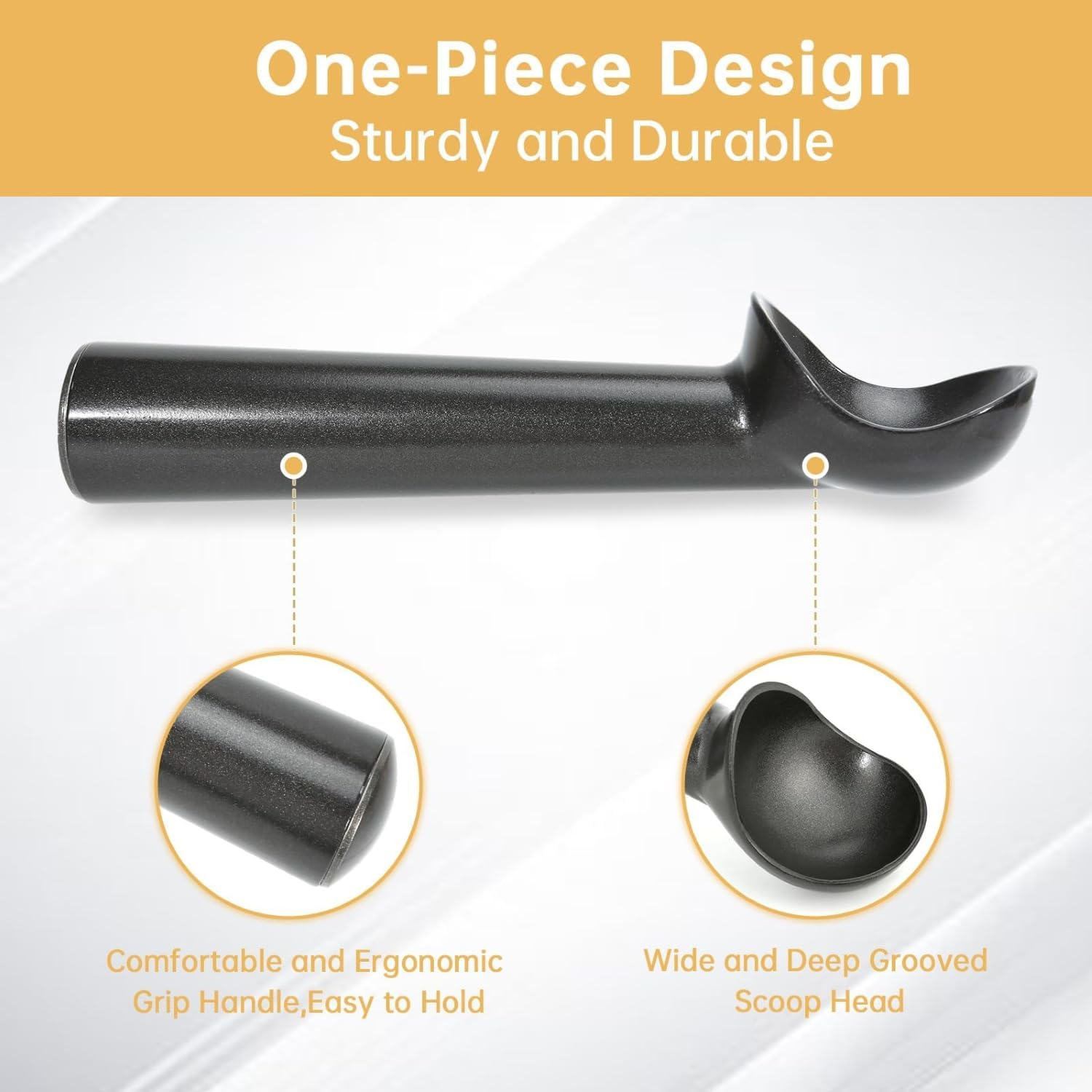 Heavy Duty Durable Ice Cream Scoop, 18 Cm Aluminium Scooper, Nonstick Anti-Freeze Design for Gelato, Cookie Dough, Sorbet, Almond (Black) image number 4