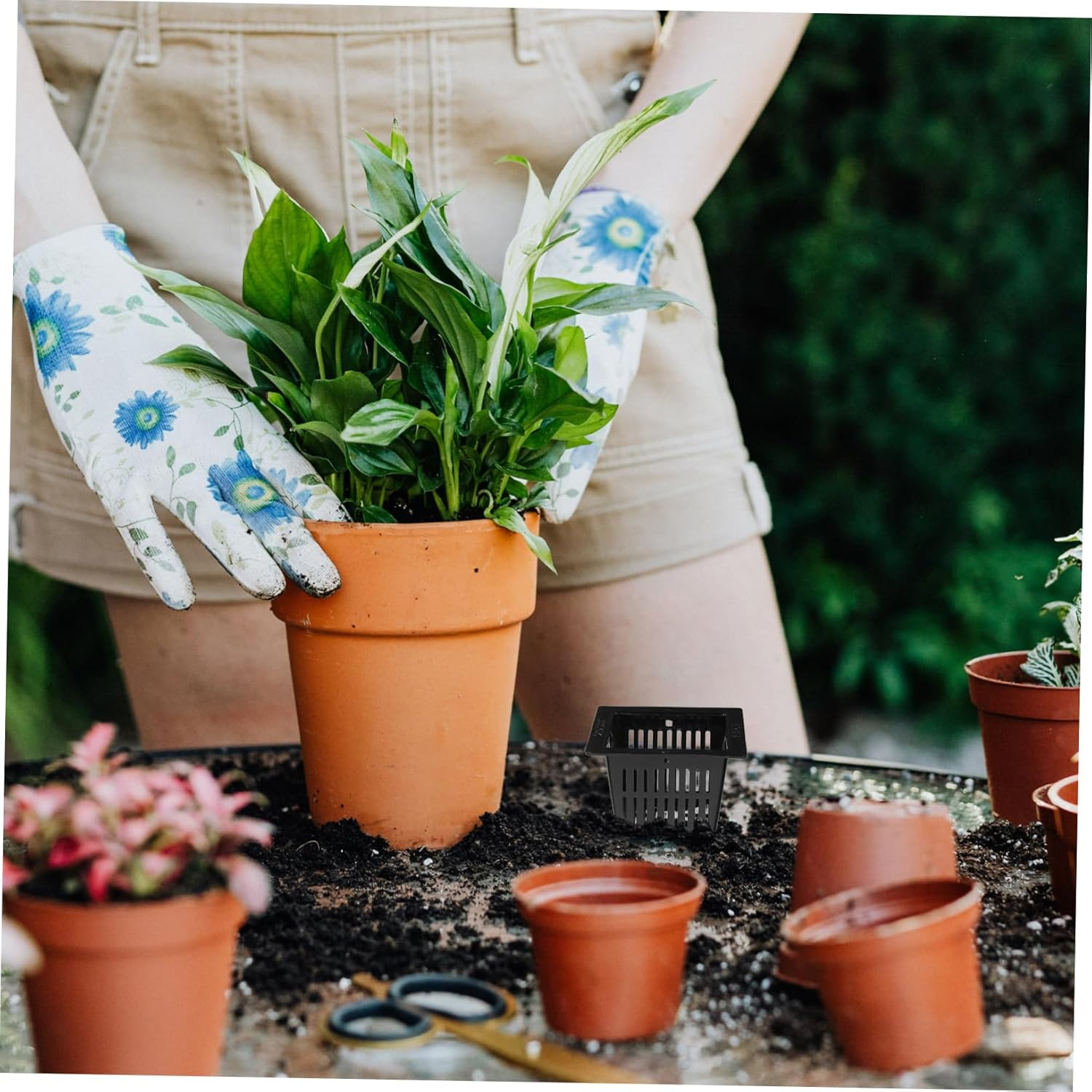 CANIGHT 12Pcs Heavy Duty Square Nursery Pots for Hydroponics and Traditional Gardening Slotted Mesh Design for Optimal Aeration and Drainage for Vegetables and Flowers image number 1