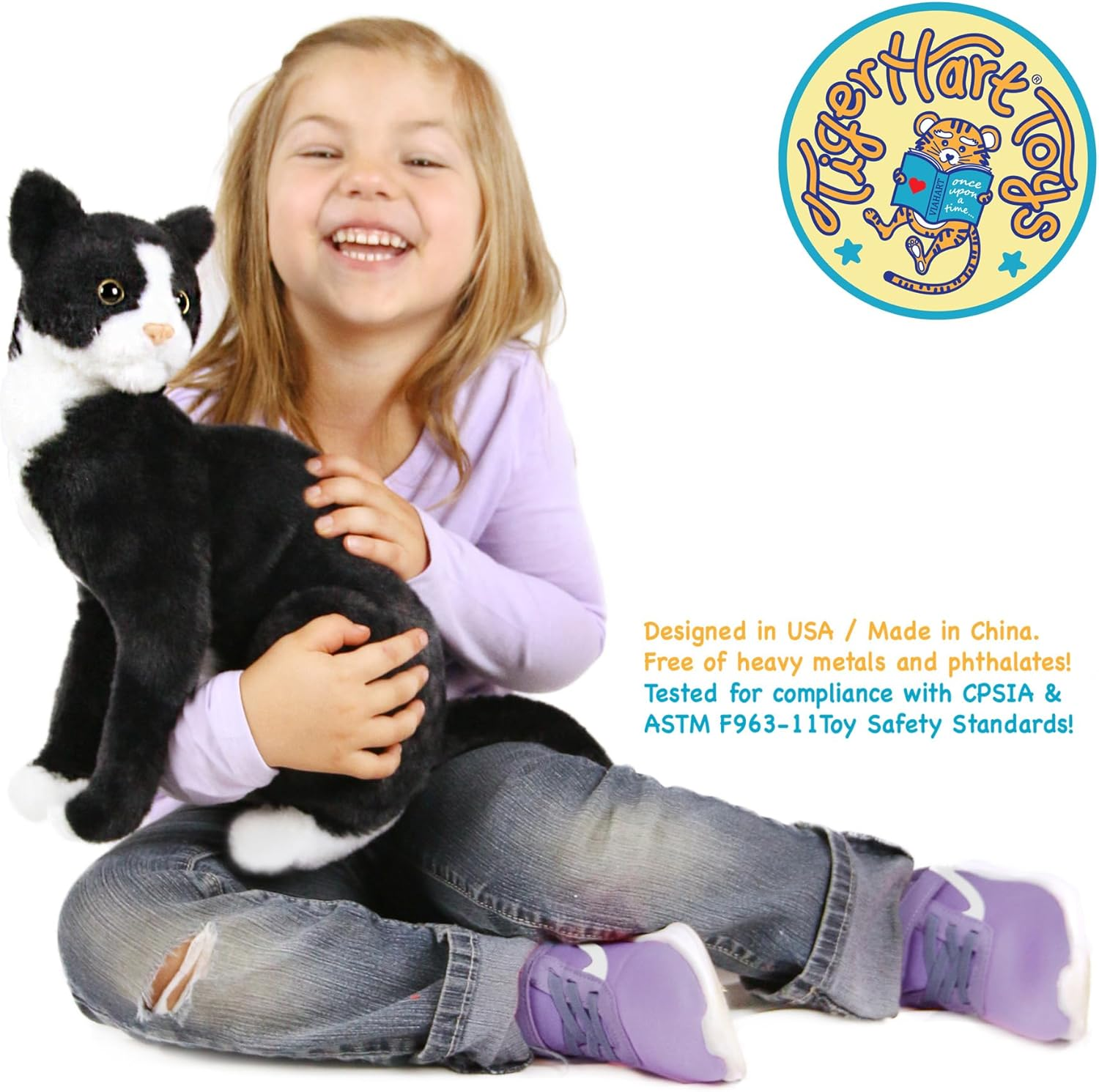 Tate the Tuxedo Cat - 14 Inch Stuffed Animal Plush Black and White Kitten - by Tigerhart Toys