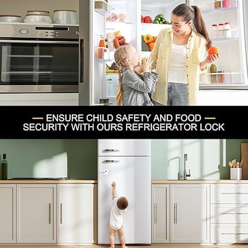 Refrigerator Lock with Key,Lock for Fridge Freezer, Cabinets and Drawers, Air Oven Air Fryer, Closets, Windows, 4Pack Refrigerator Lock with 8 Keys(Black and White) image number 4