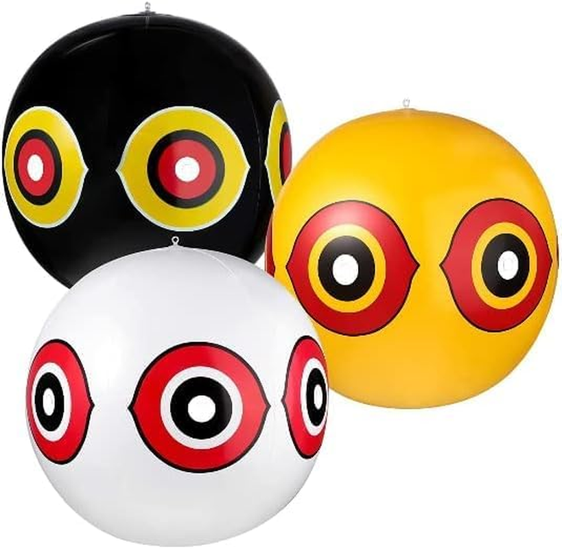3 Pack Bird Deterrent Eye Balloons, Reflective Bird Scarers with Eye Stickers, Hanging Bird Repellent Ball, Inflatable Balloons Pigeon Deterrent for Gardens(3 Yellow)