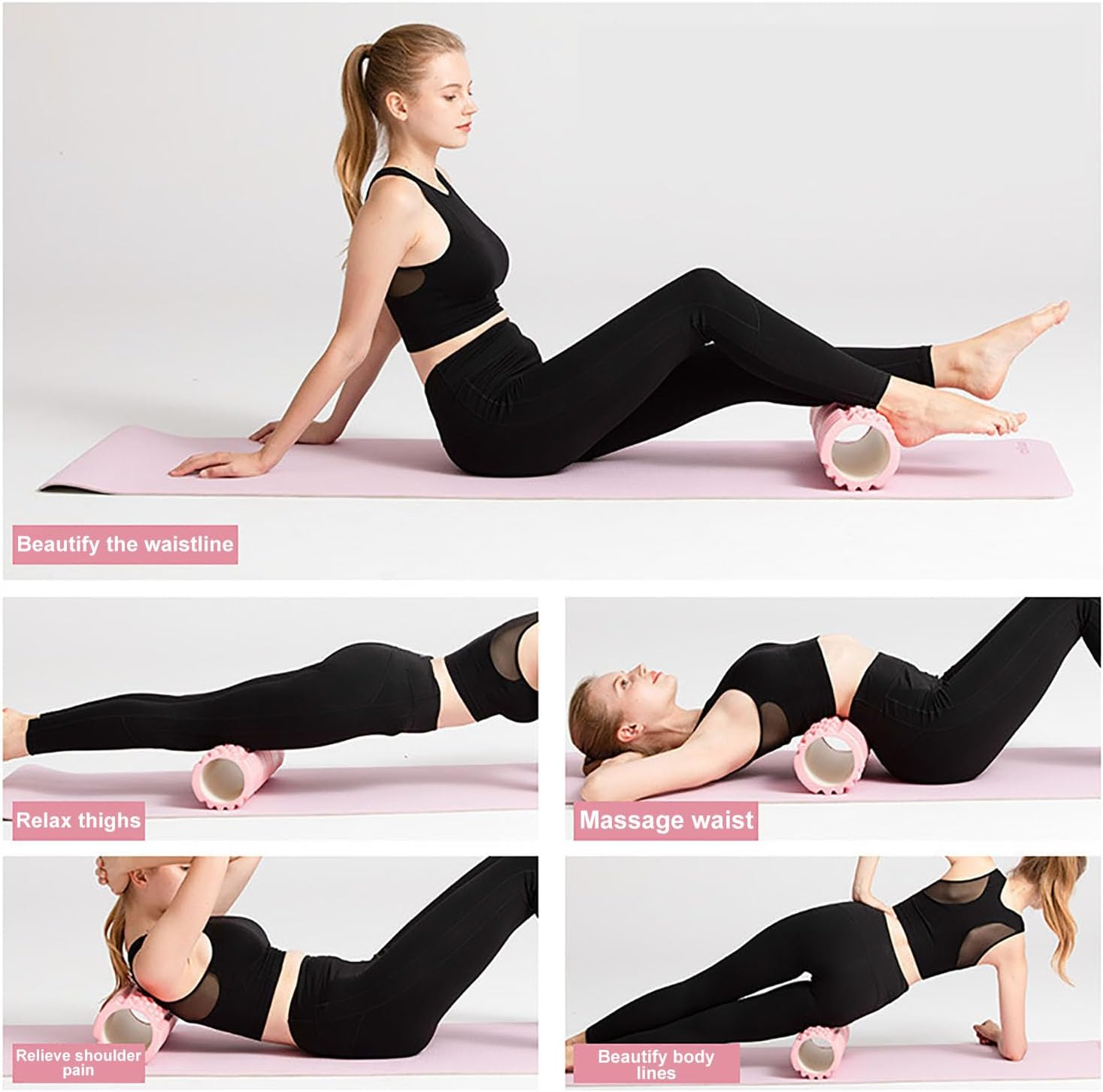 30Cm Yoga Foam Roller, Yoga Column Suitable for Muscle Training Pilates Sports, Massage Foam Roller Trigger Point Therapy Home Gym Exercise, 30 X 10 Cm (Pink) image number 2