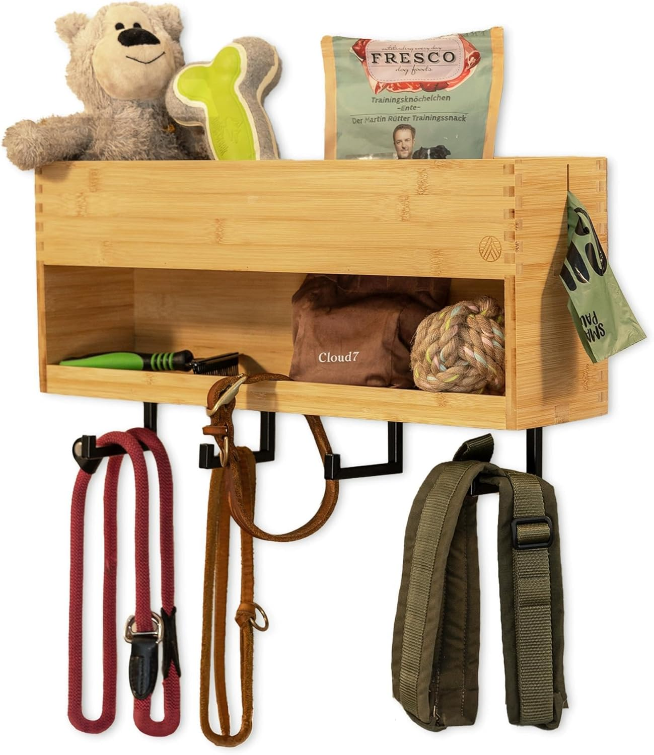 Velont XXL Dog Coat Rack with Shelf - Perfect Linen Parking Space - Environmentally Friendly Bamboo - Dog Station for Leads & Accessories - German Brand - Includes Waste Bag Dispenser, Free Mounting image number 4