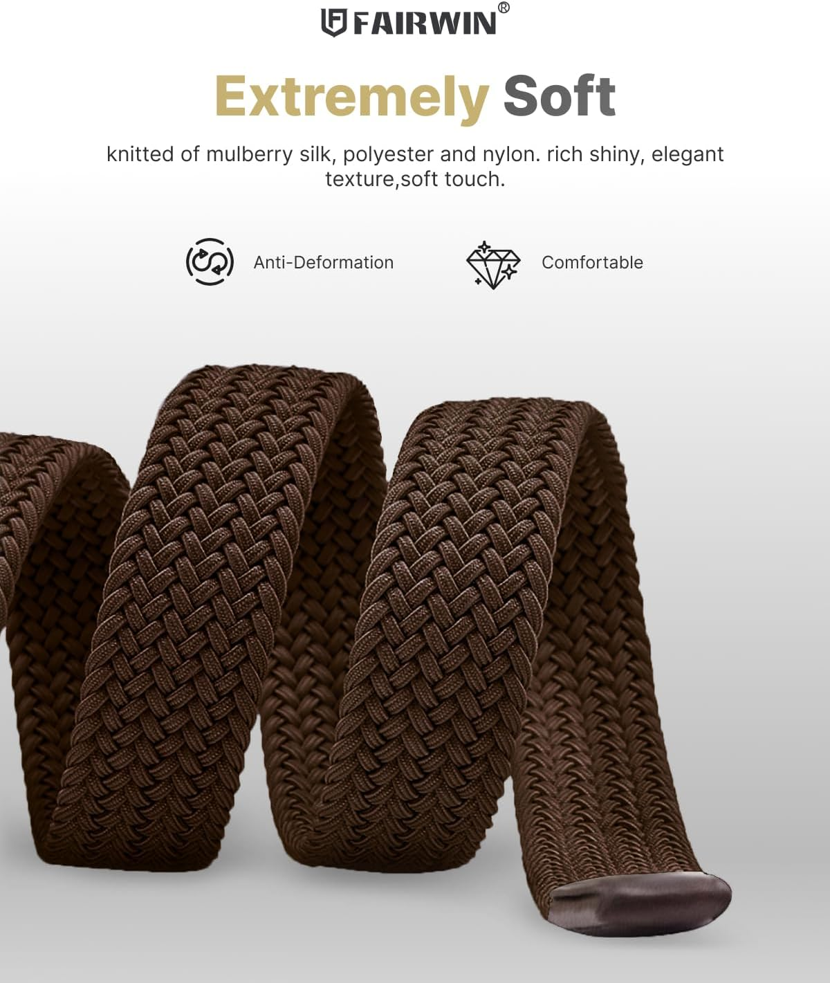 FAIRWIN Elastic Mens Belt Jeans 1 3/8" Casual Stretch Woven Golf Cloth Belt for Men Flexible Shorts Pants Stretchy Belts image number 4