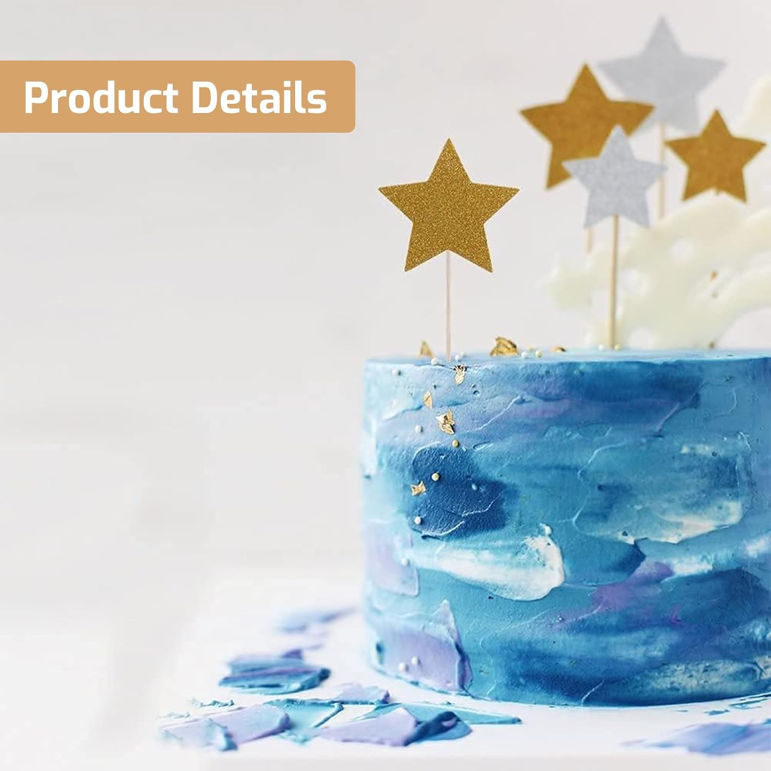 30PCS Gold Glitter Star Cake Toppers - Assorted Size Cupcake Picks for Birthday/Wedding/Baby Shower Decorations - Edible-Grade Party Supplies image number 3